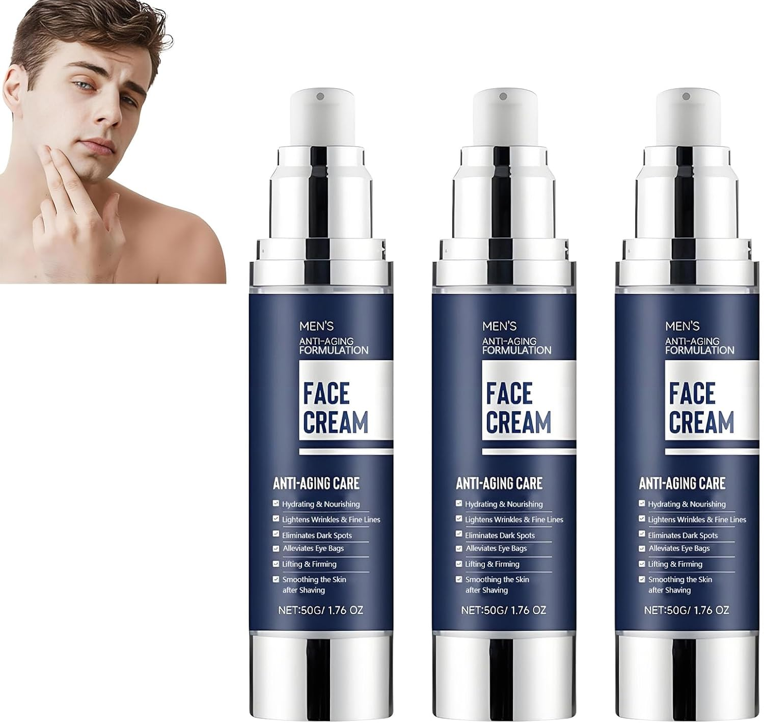 6 in 1Mens Face Moisturizer, anti Aging Face Cream Men, Lift and Tighten Cream, Reduces Wrinkles & Fine Lines, Dark Spots Remover, Eye Bags Treatment, Nourishing Mildly, Non-Greasy (3Pcs)