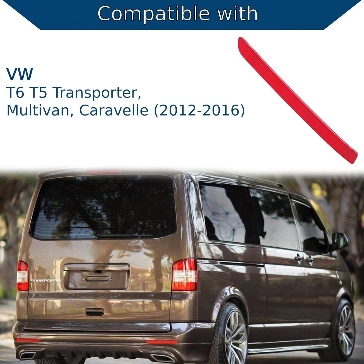 Twowinds Rear Bumper Reflector, Cat Eye Reflector, Red Reflector for Rear Bumper, Right Side Compatible with VW T5 Transporter Multivan Caravelle T6 (2012-2016) 7E0945106A image number 2