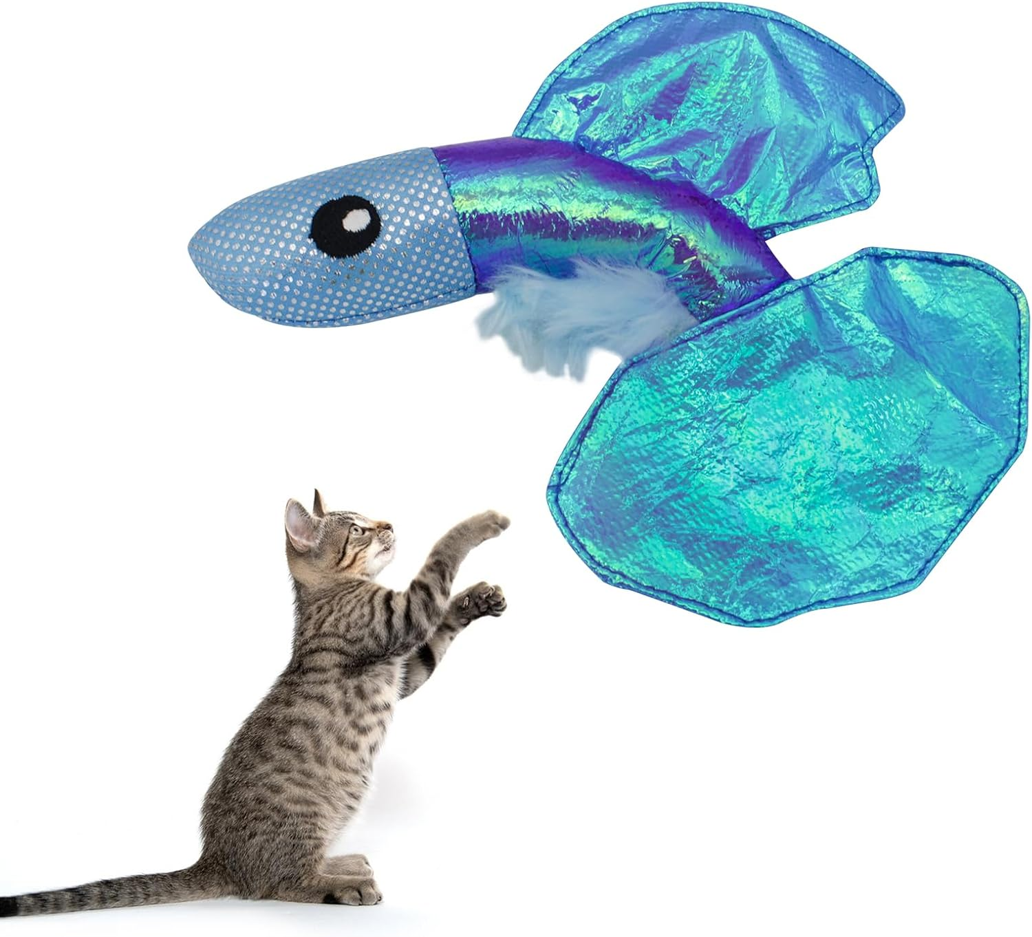 Andiker 4 Pieces Christmas Catnip Toy, Kitten Chewing Toy, Indoor Interactive Teething Toy, Santa Christmas Tree, Snowman, Gingerbread Man Catnip Toy (1Fish)