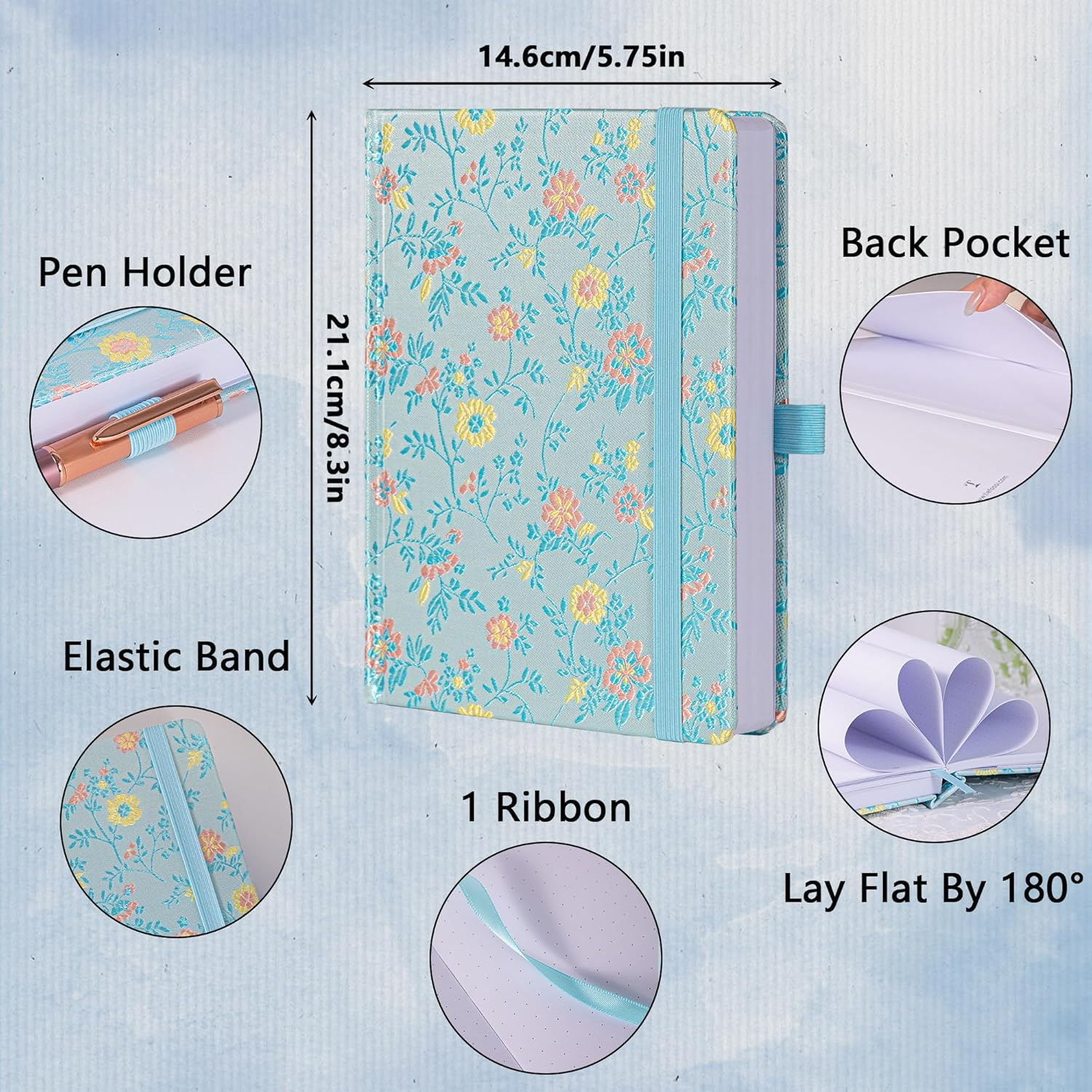 TIEFOSSI Dotted Journal Notebook for Women Men, A5 Journals for Writing, 160Gsm 190 Pages Thick Paper, Perfect for Office & Home School Supplies, 8.4 X 5.8 In