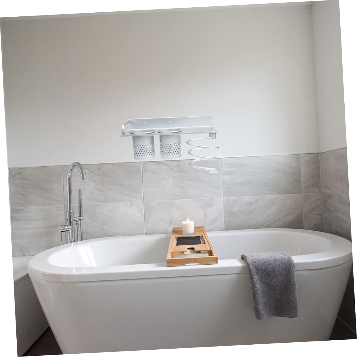 LOLIPPYY Wall-Mounted Hair Dryer Rack Bathroom Storage Shelf for Hair Tools Organizer Comb and Curler Shelf image number 4