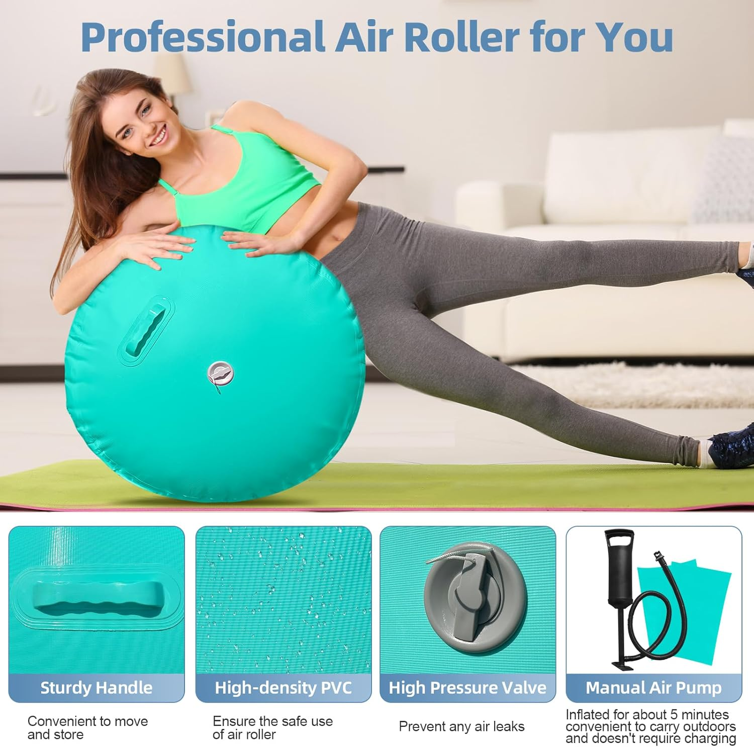 Air Roller Gymnastics Barrel Backhandspring Training Air Barrel Gymnastics Roller for Tumbling Cheerleading Training Yoga Gym with Manual Air Pump image number 3