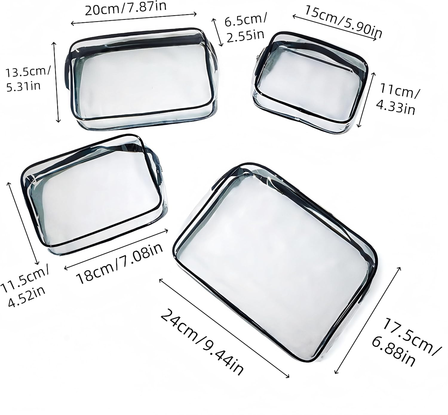 Clear Travel Makeup Cosmetic Bag,4 Pcs PVC Leakproof Toiletry Bag,Tsa Approved Wash Bag,For Women Men,Quart Size(Black) image number 2