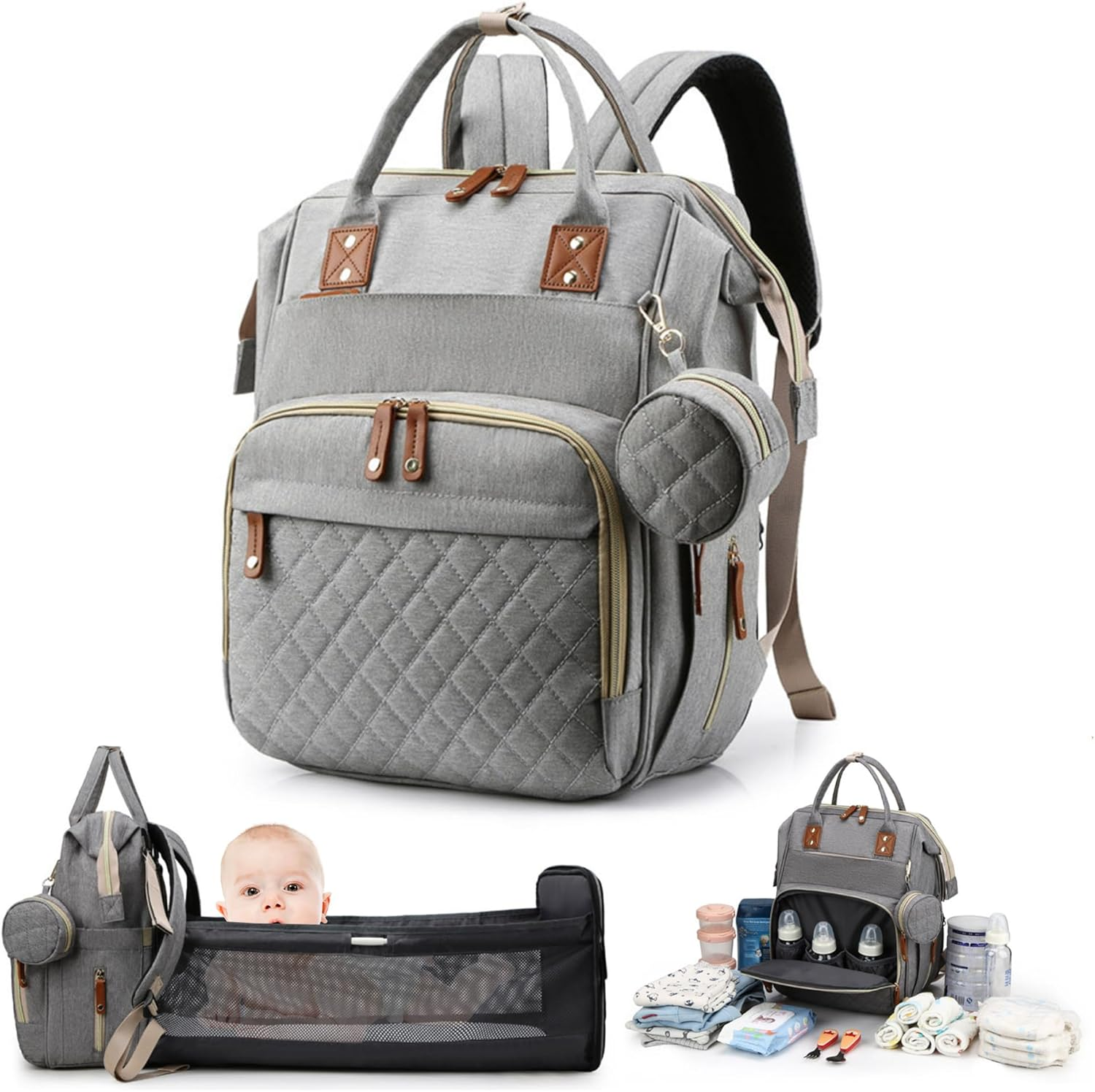 Baby Nappy Bag with Changing Station, Multifunctional Waterproof Diaper Bag, Large Baby Bag - Stylish Travel Baby Backpack for Mom and Dad image number 1