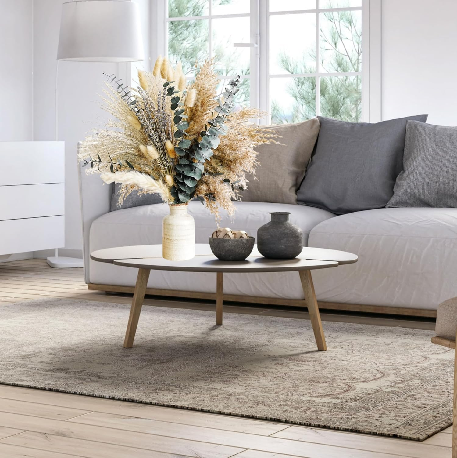 100 PCS Green Pampas Grass Boho Bouquet &ndash; Exquisite Lavender and Eucalyptus Dried Flower Arrangements for Western Boho Decor &ndash; Rustic Flowers for Your Bohemian Home, Bedroom, and Wedding Table D&eacute;cor image number 1