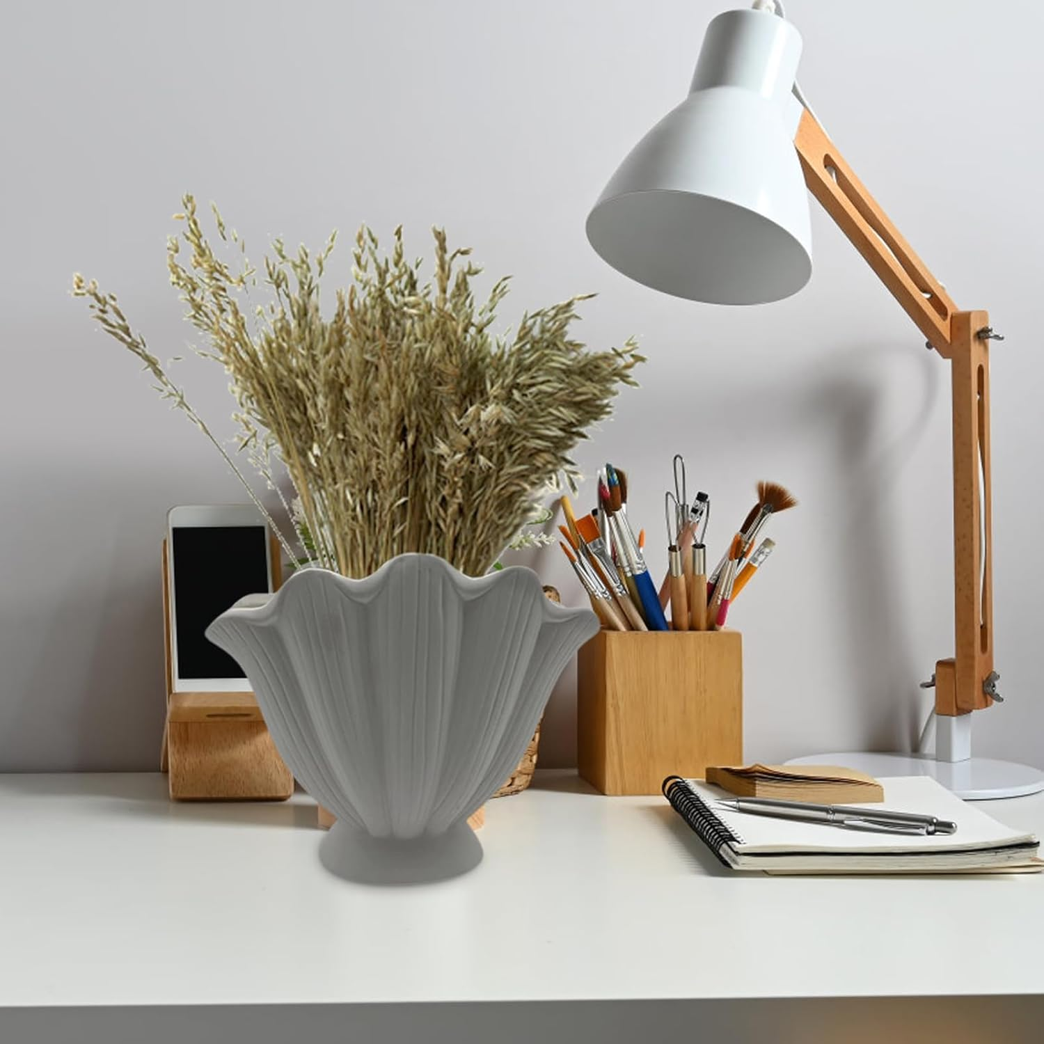 Shell Vase - Sea Shell Pots | Coastal Shell Vase for Home Decor, Uniques Ceramic Seashell Flower Vase for Living Room, Oceanss Seashell Vase for Bookshelf, Mantel image number 1