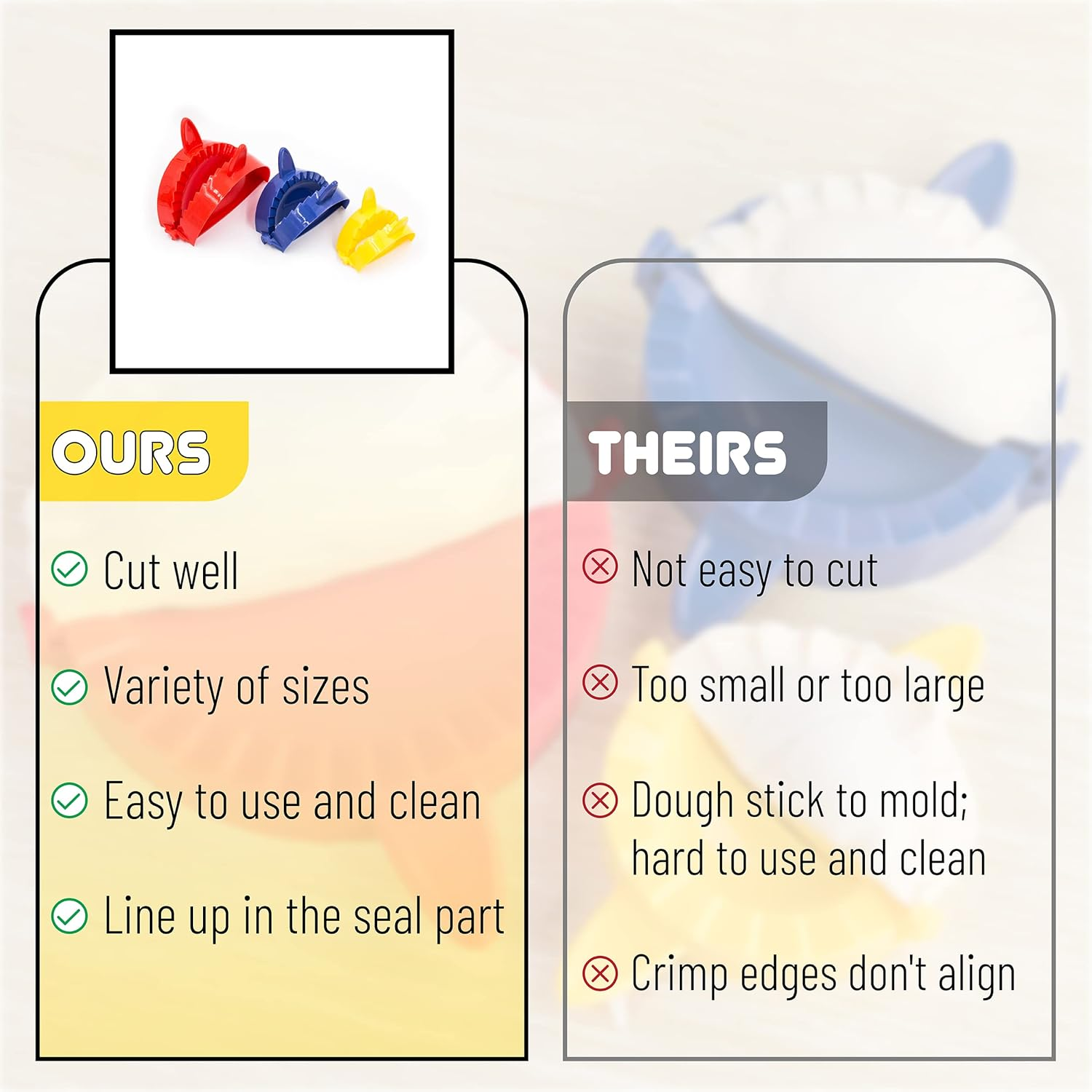 Btat- Dough Press Set, 3 Pack, Empanada Press, Dough Press, Dumpling Press, Hand Pie Press, Mini Pie Press, Hand Pie Maker, Meat Pie Cutter, Pie Press, Pastry Press, Turnover Press image number 2