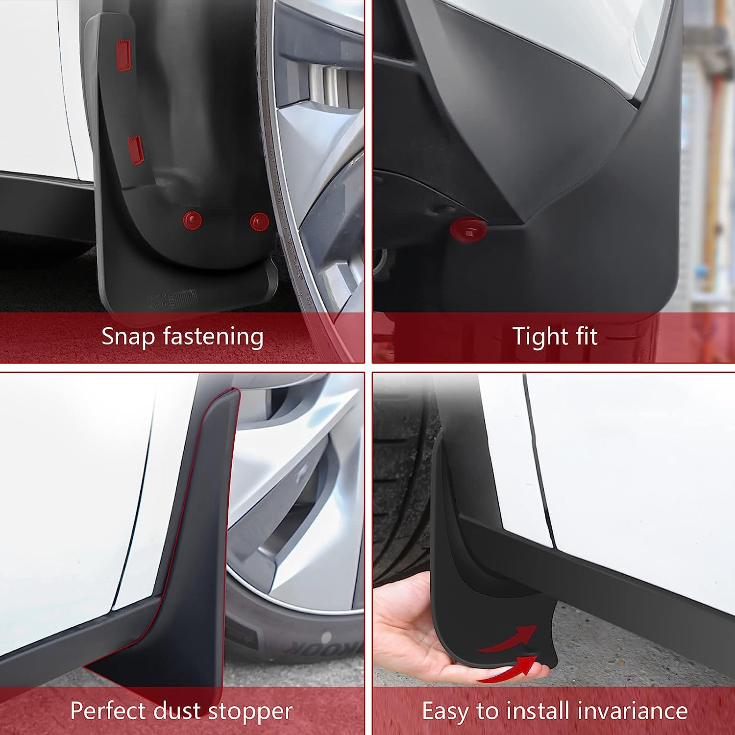 Mud Flaps for Tesla Model Y, Mud Flaps Splash Guards Tire Protector for 2020-2024 Tesla Model Y, Mudguard No Drilling Required Mudflaps Accessories image number 4