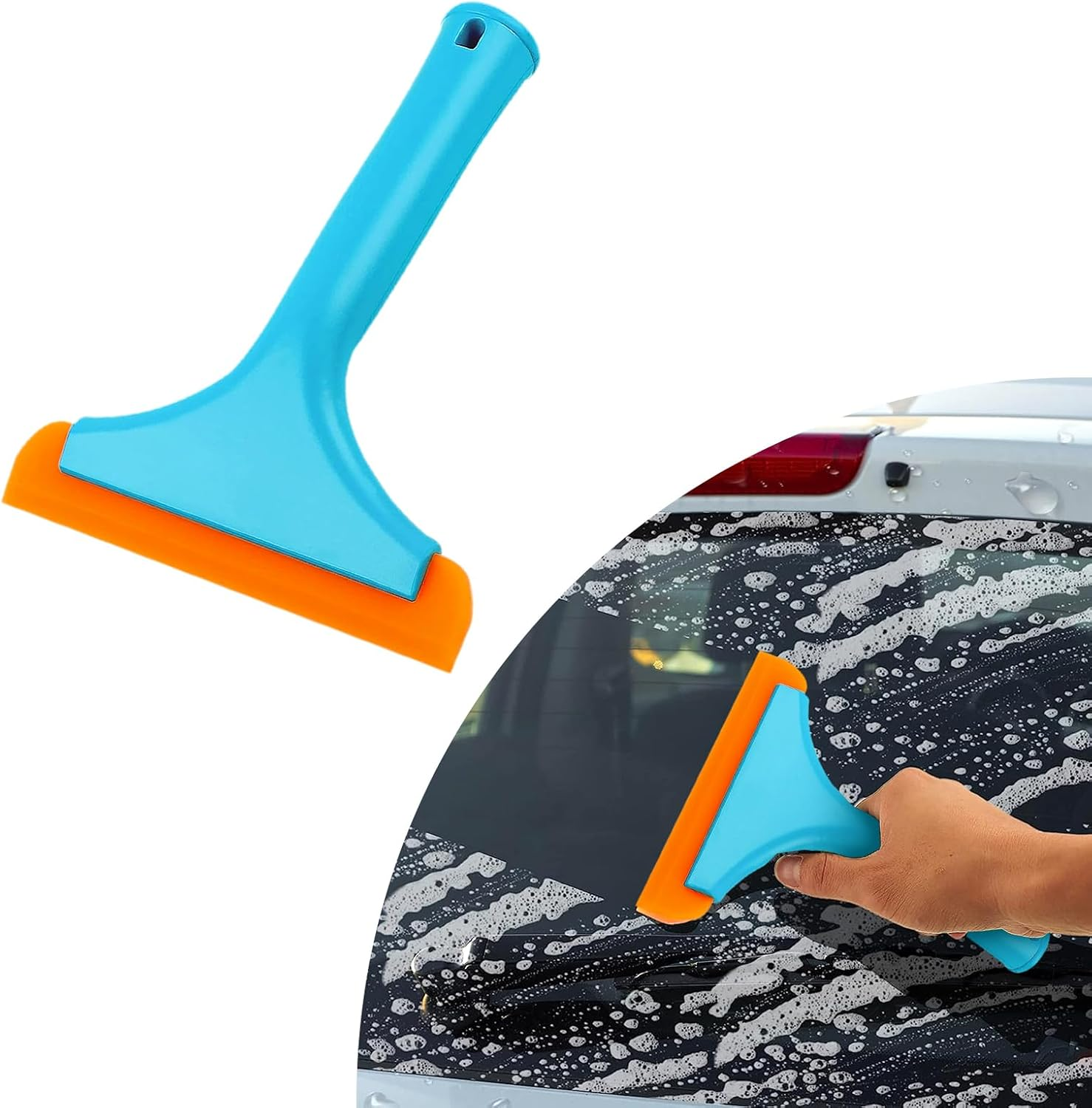 Ziciner Small Silicone Window Squeegee, Car Windshield Water Blade Squeegee, Multifunctional Auto Squeegee with 5.9 Inch Blade and Non-Slip Handle for Car Window, Mirror, Home Cleaning (Blue)