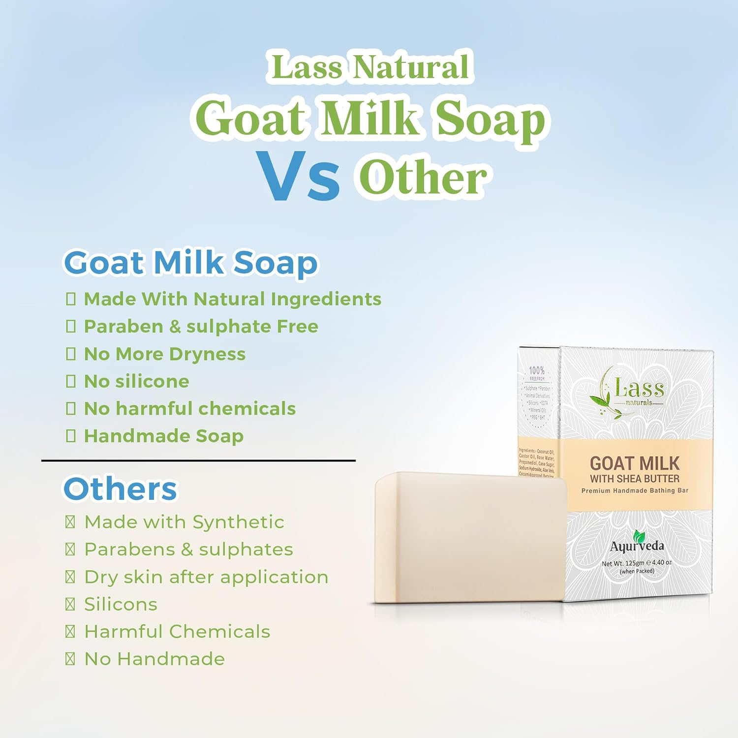 Lass Naturals Goat Milk with Shea Butter Soap Handmade Bathing Bar for Sensitive and Dry Skin, 125 G Skin Care image number 4