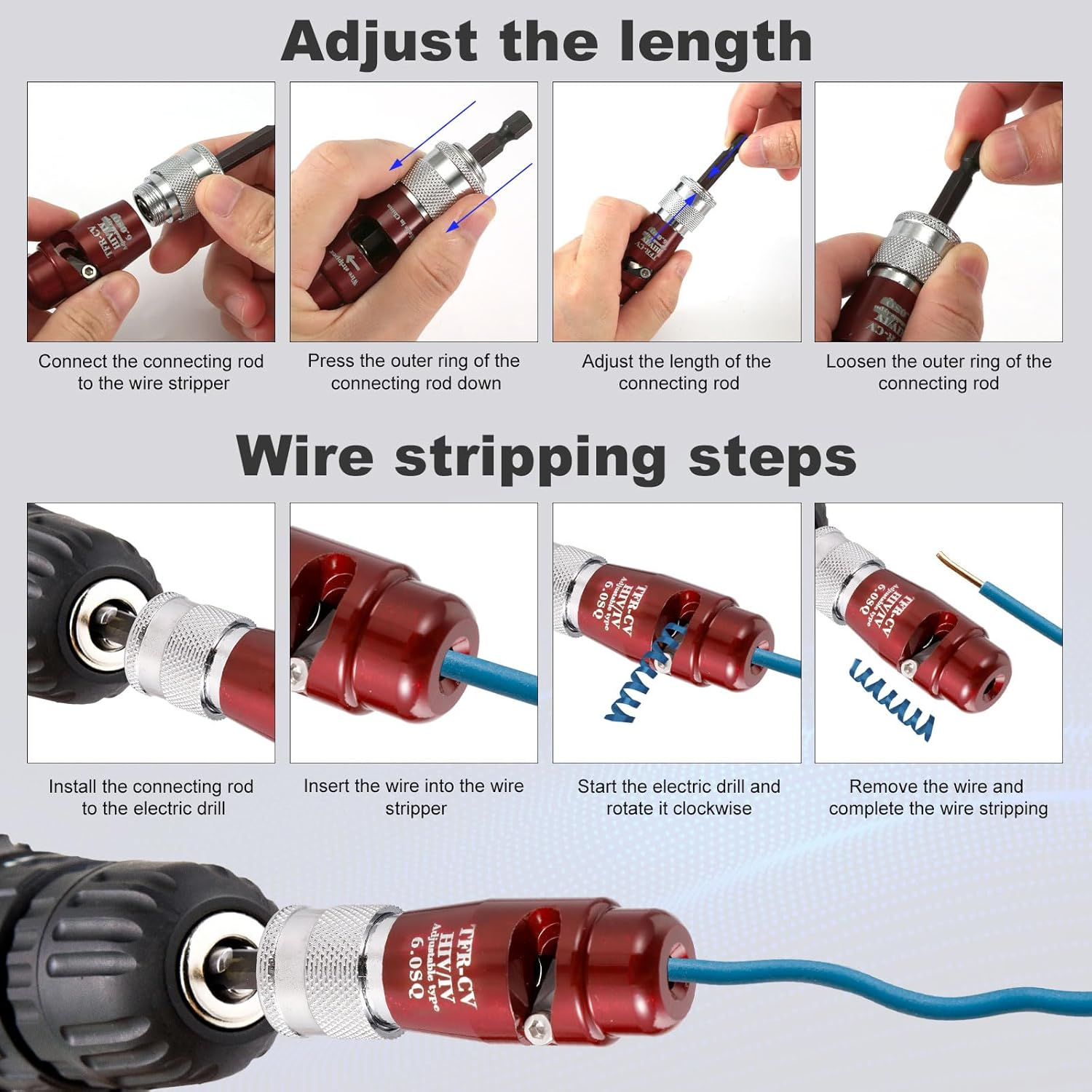 Electric Wire Stripper, 4-In-1 Electrical Wire Stripping and Twisting Tool Best Wire Strippers Wire Stripper Cutter Portable Wire Twist for Drill Fast Wire Stripping image number 3