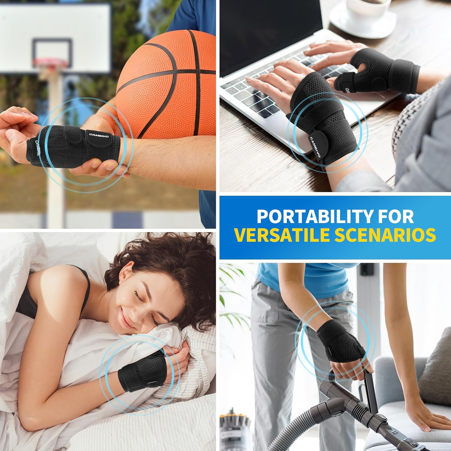 CAMBIVO Thumb Brace with Adjustable Straps, Breathable Wrist Support with Open-Palm for Arthritis, De Quervain'S Tenosynovitis, Sprains, Fits Right or Left (Black, S/M) image number 2