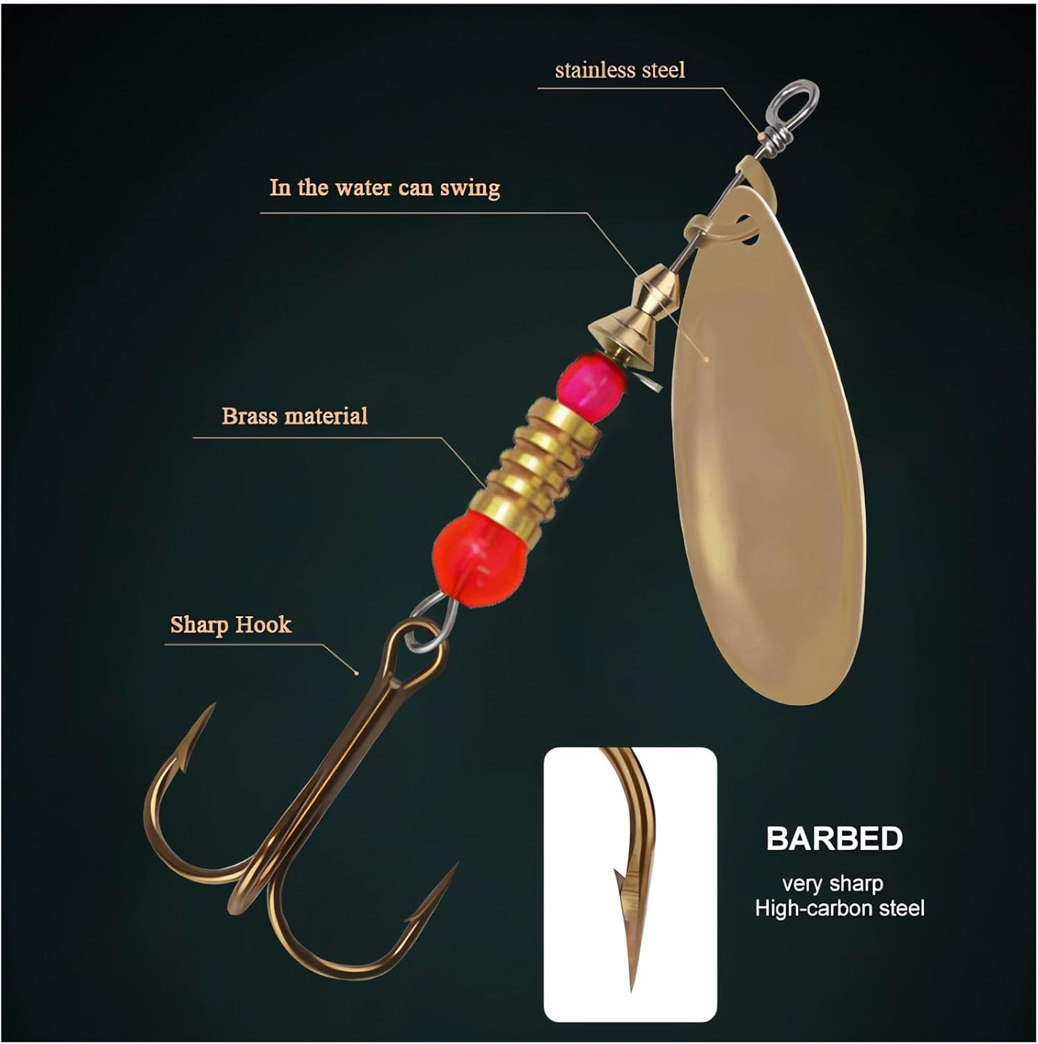 Naturezhen Spinner Fishing Lures, Trout Baits Fishing Tackle, Triple Fishing Hooks for Freshwater Fishing with Portable Carry Bag, Hard Metal Spinner Baits for Bass Trout Salmon 16Pcs image number 3