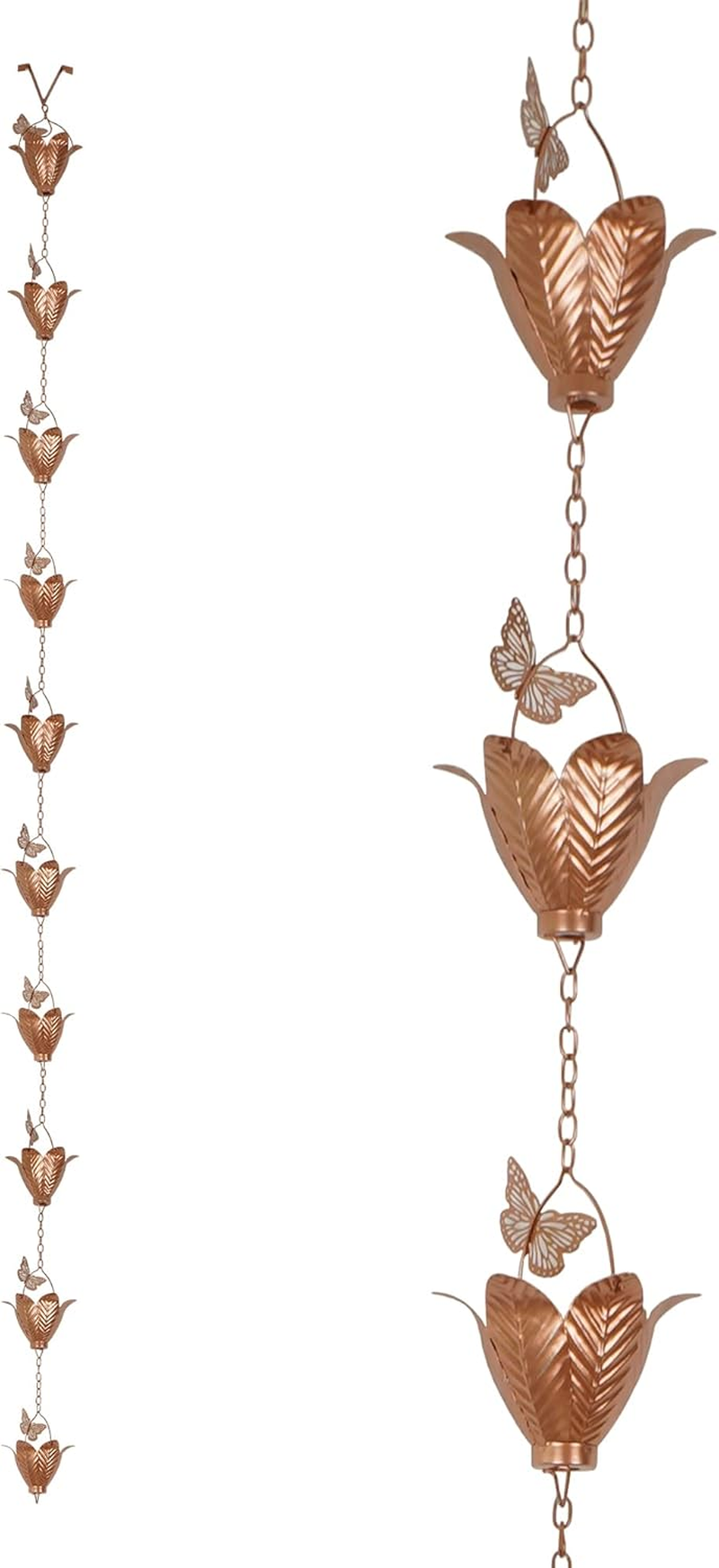 Topadorn 8.5 FT Rain Chain Iron Gutter Chains with 12 Rain Collector Thick Iron Flower Cups Garden Decoration,Lake Blue