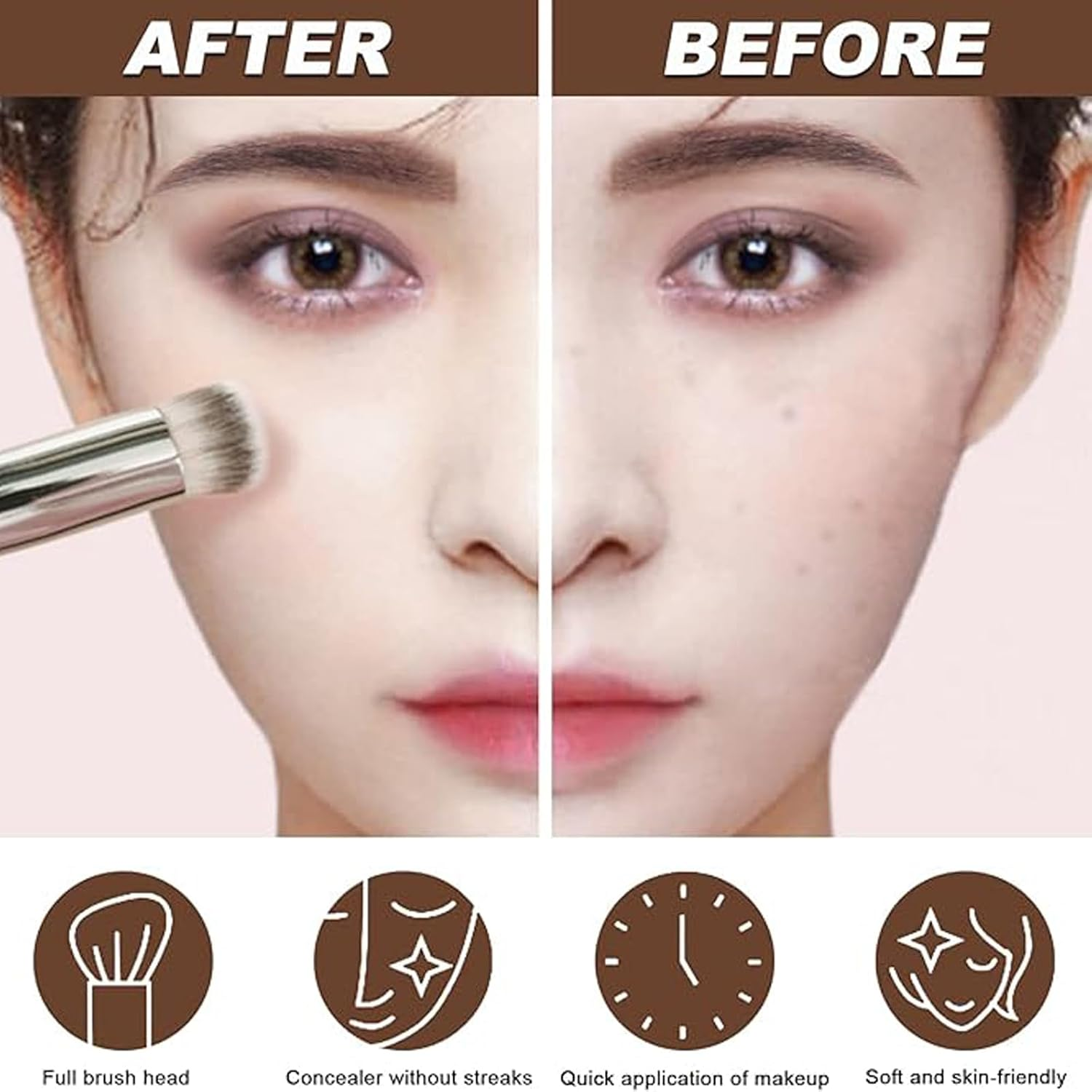 3Pcs Foundation Concealer Brush, Slanted Foundation Brush for Liquid Makeup, Precise Makeup Brushes for Blending Cream, Powder, Buffing, Stippling, under Eye Concealer image number 3