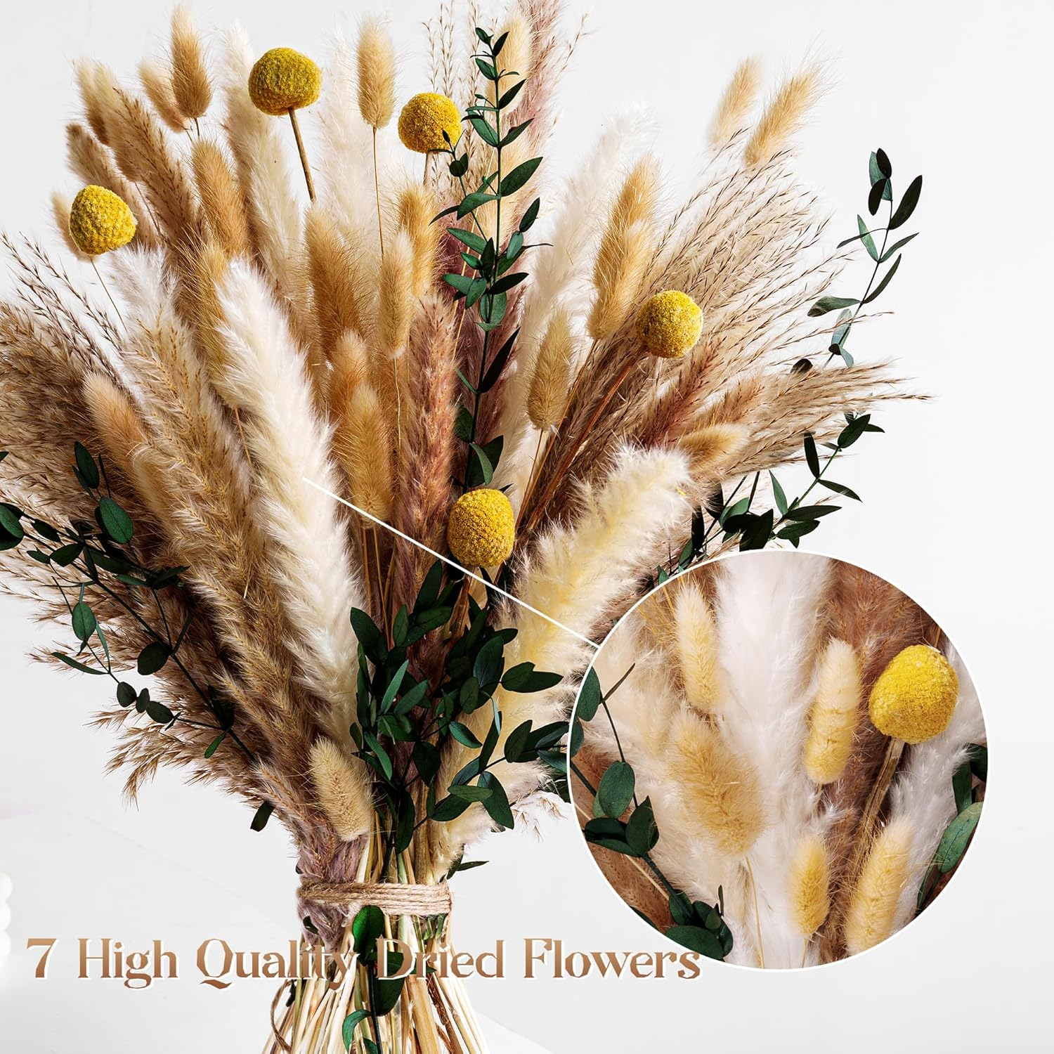 Boho Dried Flowers Bouquet &ndash; Olive Green Wall Decor, Pampas Grass Bouquet, Rustic Flower Arrangement, Moody Office & Bedroom Decor, DIY Home Vase Filler, Farmhouse Floral, Boho Wedding Bouquet image number 3