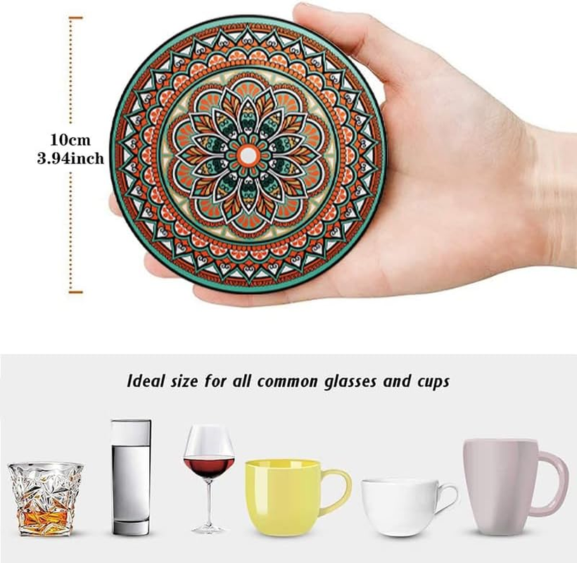 Drink Coasters round Absorbent Stone Coasters Set of 6 with Cork Base, Fun Drink Coasters with Stand for Cold Drinks, Wine Glasses and Cups Table Protection, 4 Inch image number 1