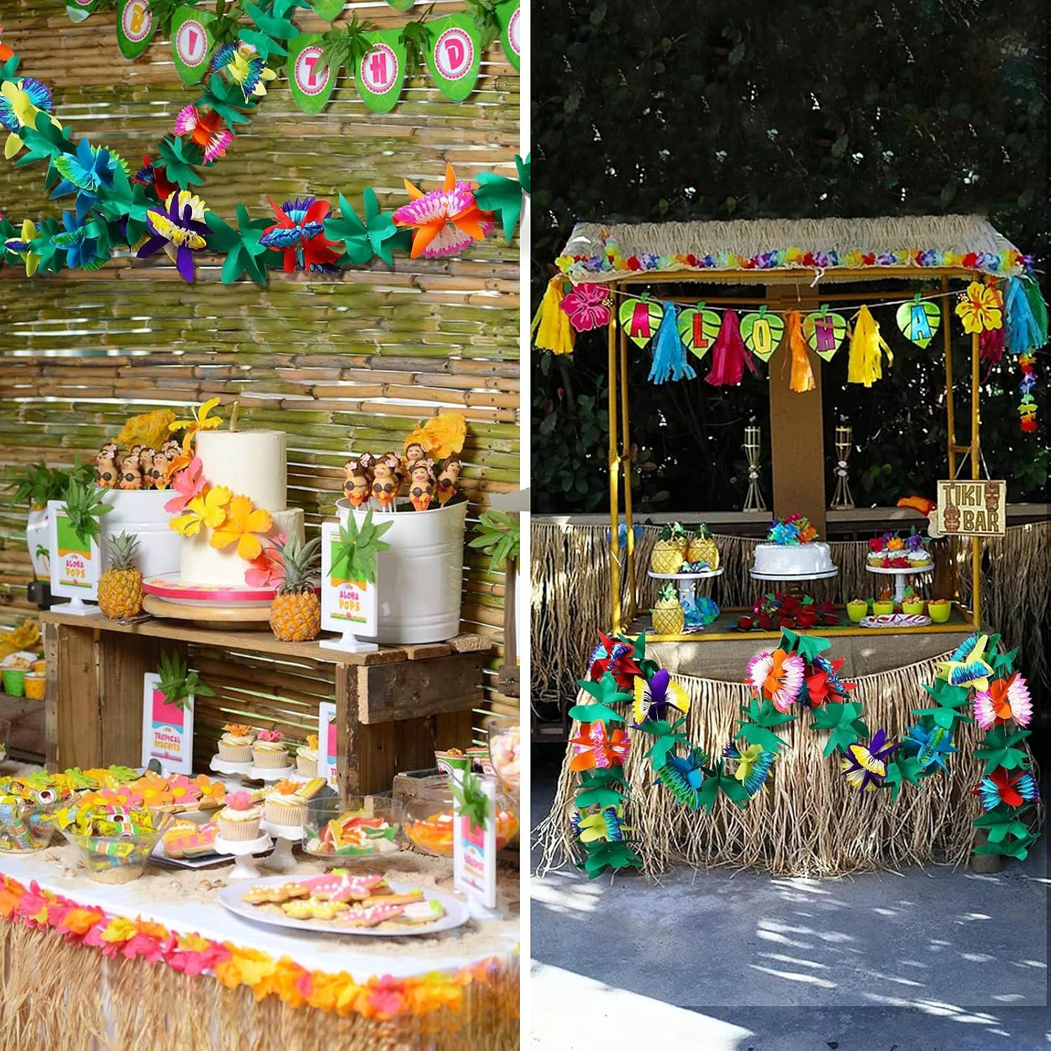 LEMESO 3 PCS Tropical Paper Flower Garland Hawaiian Flower Banner,30Ft Tissue Flower Banner for Luau Party Decorations, Tropical Party Decor，Christmas Decorations image number 1