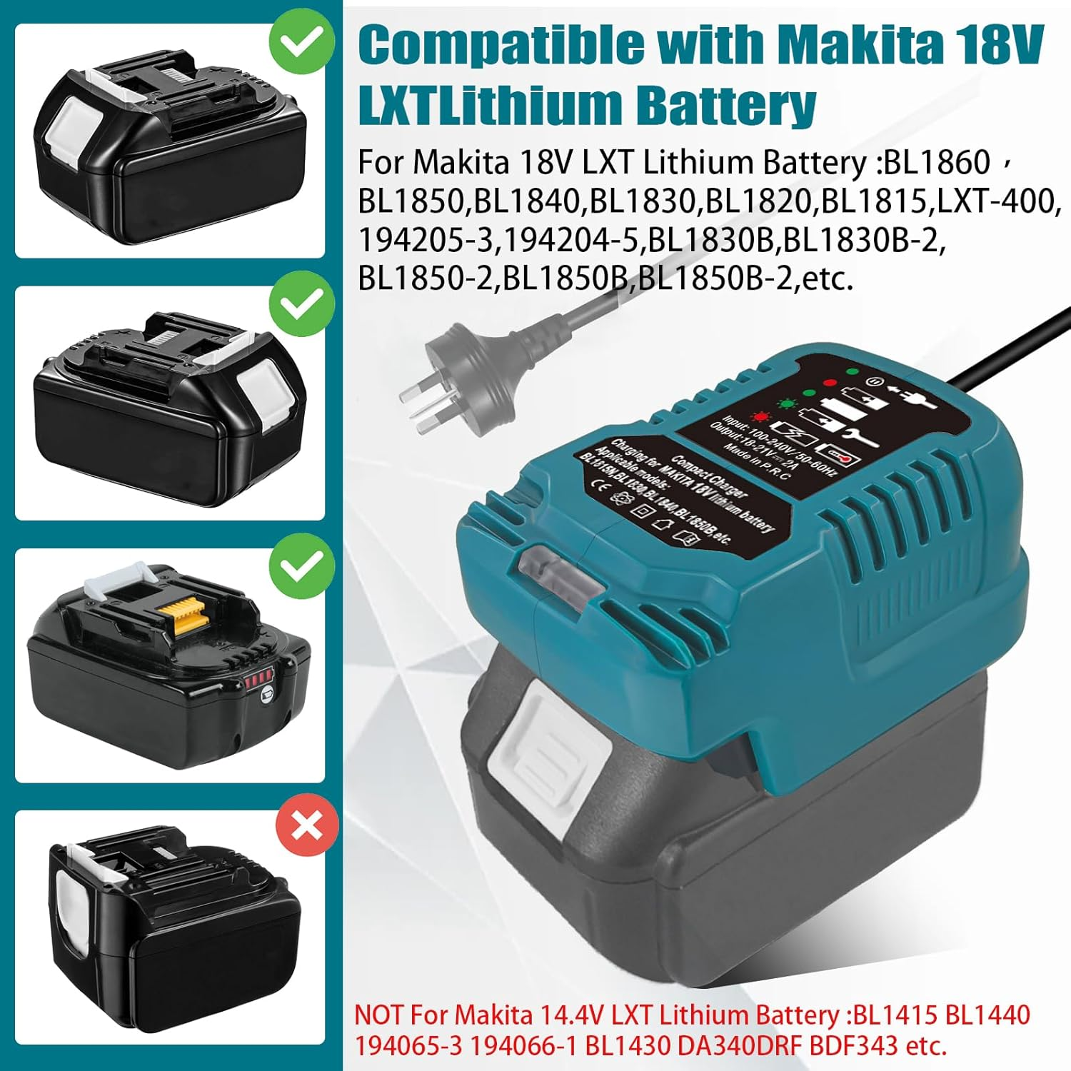 2A Mini Charger for Makita LXT 18V Battery, Replace for DC18RC DC18RD, 12V Vehicle Charger for Makita Li-Ion BL1850 BL1840 BL1860 BL1830 BL1820 BL1815N image number 6