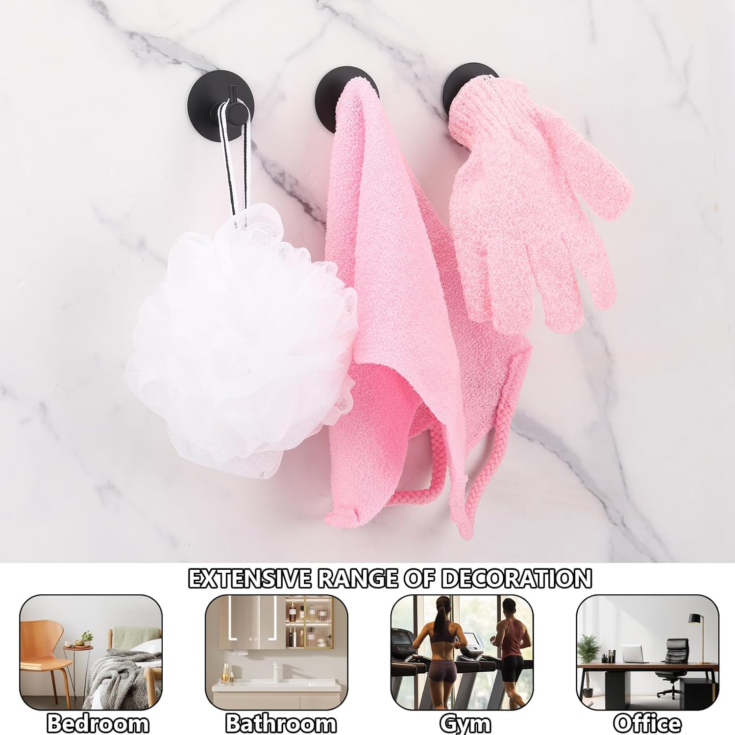 BTYMS 8 Pcs Stainless Steel Powerful Adhesive Hooks Black Load-Bearing Hook with Traceless Patch for Bathroom Kitchen and Wardrobe image number 2