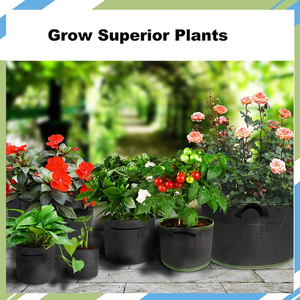 5 Pack 10 Gallon Grow Bags Heavy Duty Thickened Nonwoven Aeration Fabric Pots with Handles, Indoor Garden Planter Bags for Vegetable,Flower, Herbs, Home Decoration, Plant Grow Bags