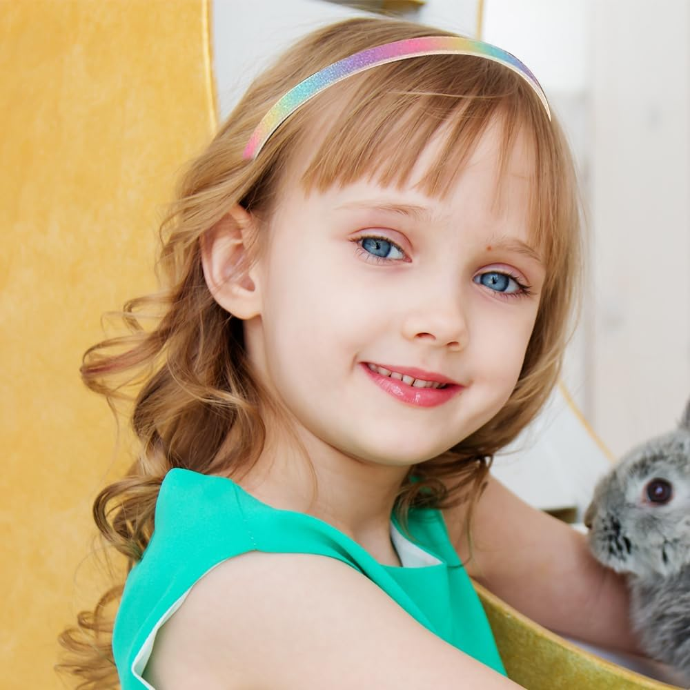 Visxcnu Pack of 4 Glitter Hair Bands Colourful Hair Accessories Plastic Glitter Cute Non-Slip Thick Glitter Confetti Rainbow Hair Bands with Teeth for Little Girls image number 6