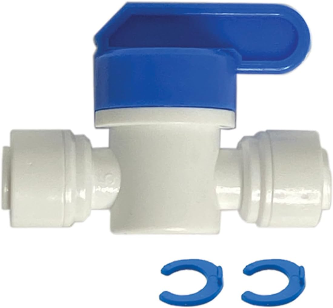 Speed Fit 1/4 or 3/8 Inch Shut off Valve, Push to Connect Plastic Plumbing Fitting, with Locking Clips, Filtration Warehouse, Compare to PPSV040808WP (1/4" One Pack) image number 2