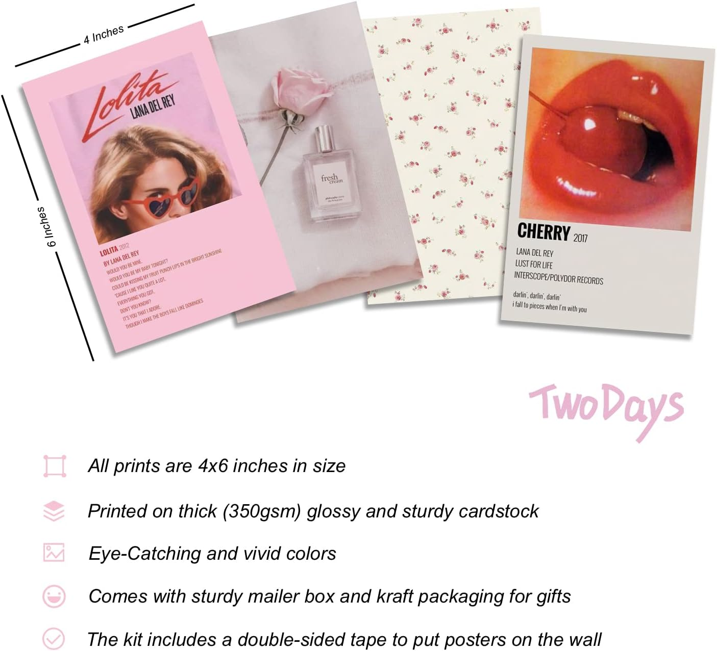 Twodays Coquette Wall Collage Kit, 50Pcs Pink Aesthetic Room Decor Posters (4" &times; 6"), Vintage Posters image number 5