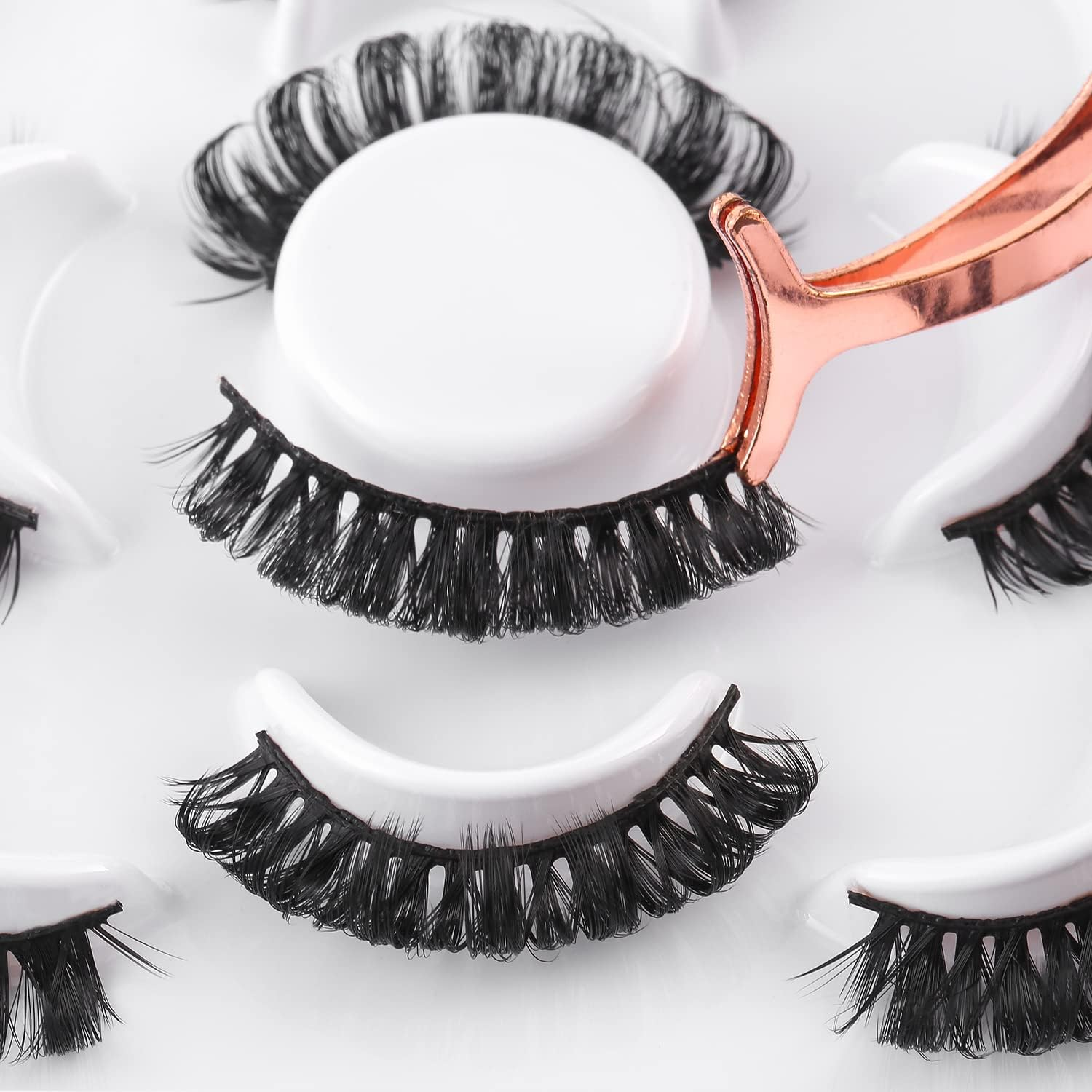 False Eyelashes D Curly Russian Strip Lashes Natural Wispy Fluffy Eye Lashes 5 Pairs Fake Eyelashes (HLJX187E) image number 1