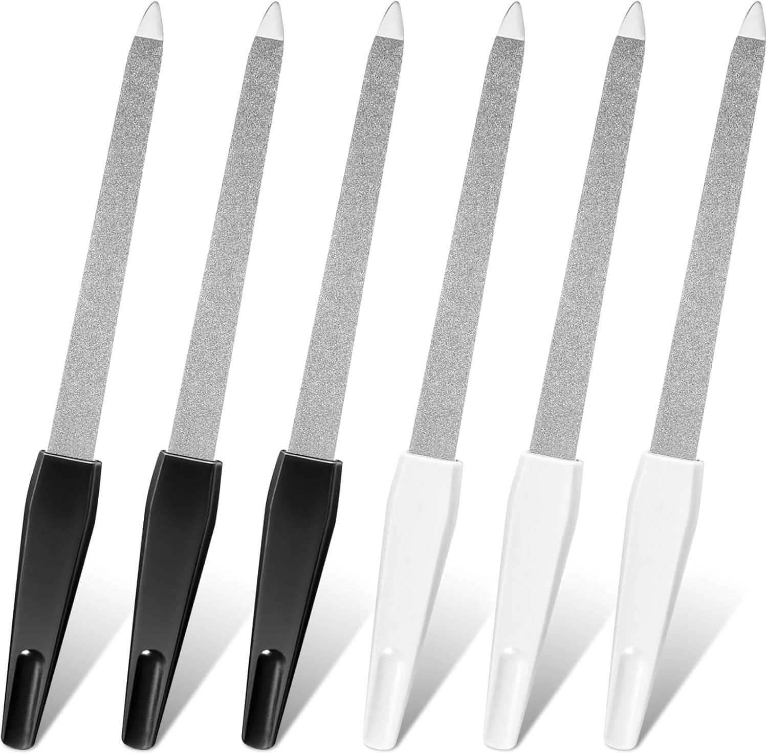 6 Pack Professional Metal Nail Files for Natural Nails - 15.2Cm/6 Inch Nail File Set for Home Salon Use - White & Black Nail Tools & Accessories