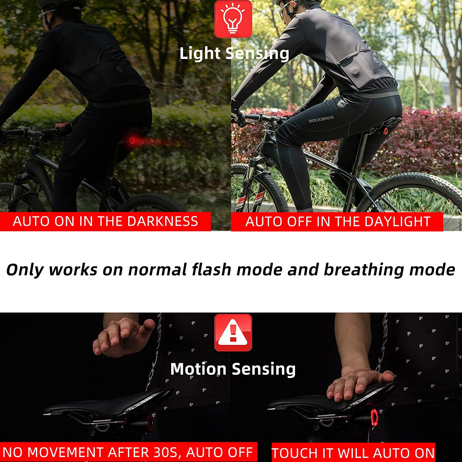 ROCKBROS Bike Tail Light Smart Brake Light Bicycle Rear Tail Light USB Charging IP65 Waterproof LED Bicycle Accessories Lights image number 1