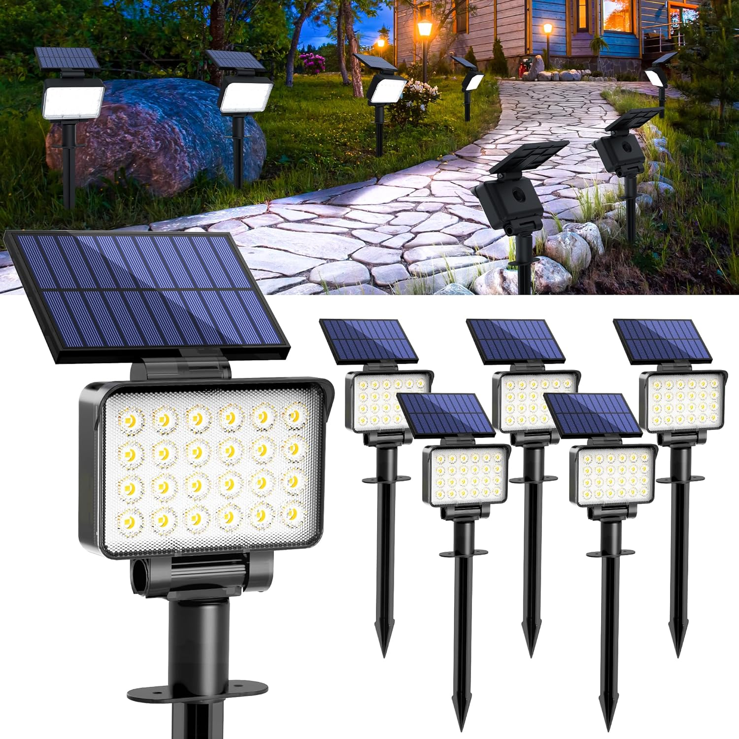 Solar Spot Lights Outdoor Waterproof for Flag, Tree, House, Garden, Yard, Landscape Spotlights for Accent Uplighting Halloween Christmas Decorations-Cold White image number 3