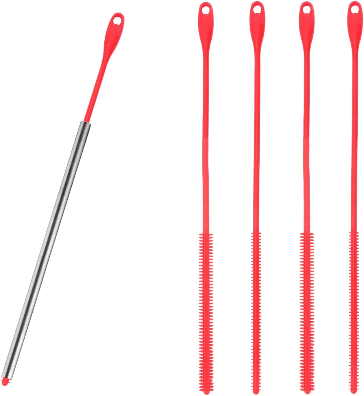 4Pcs Silicone Straw Cleaner Brush Extra Long, Water Bottle Cleaner Brush for Washing Narrow Neck Containers, Reusable Straw Brushes for Cleaning Straws (4Pcs) image number 6