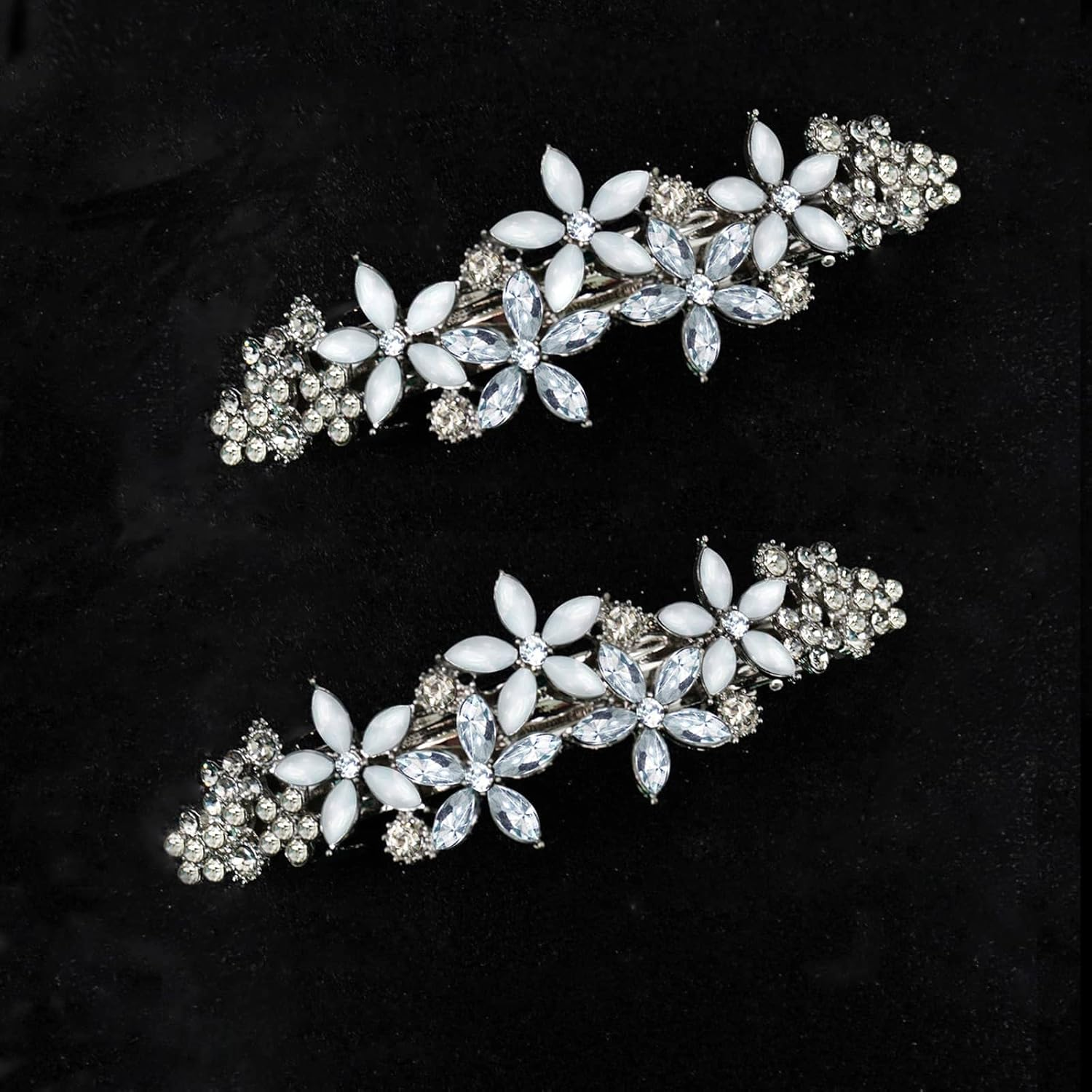 Goledwedy Hair Clips (2PCS) - Silver Rhinestone Flower Bridal Hair Accessories for Women, Hairclip for Parties & Special Occasions image number 3