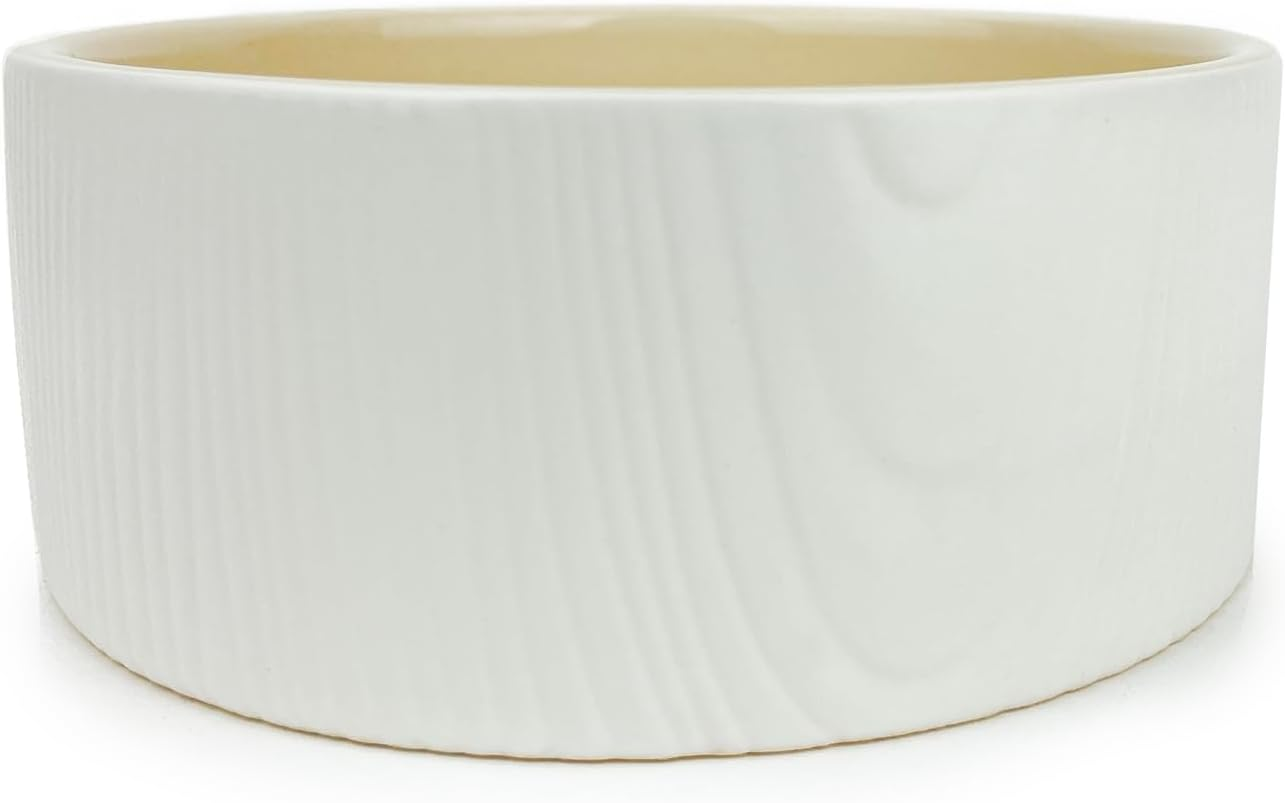 Barkley & Bella Dog Bowl Ceramic Ripple Sand, White&Yellow - Dog Bowl, Handcrafted, Durable, Heavyweight Stability, Dishwasher-Safe