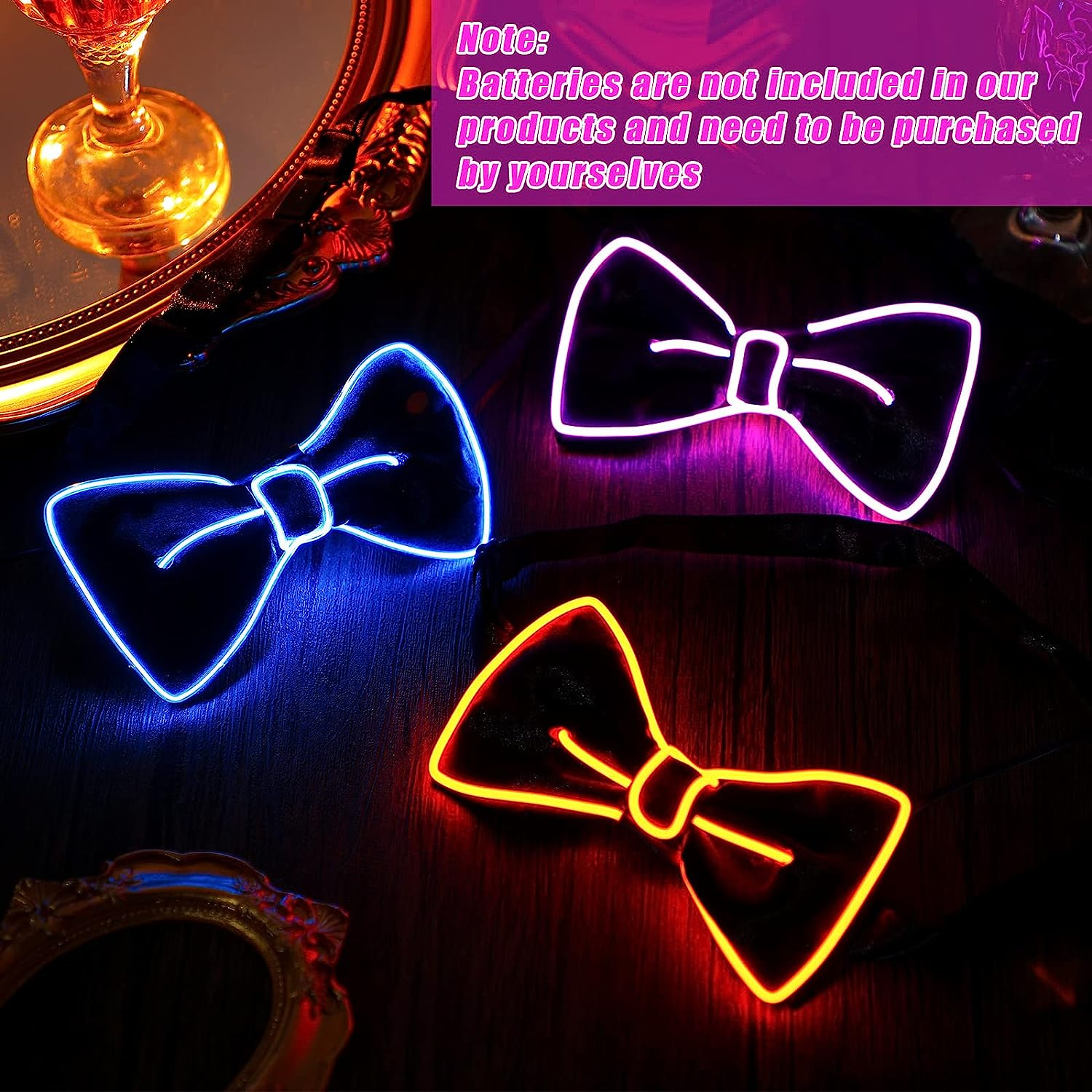 Jeyiour 8 Pcs Light up Bow Tie LED Bowtie LED Glow in the Dark Bow Tie for Men Funny Party Clothes Neon Costume Accessories for Rave Show, Novelty Glow Outfits, Neon (Blue, Green, Red, Yellow, Etc.) image number 1