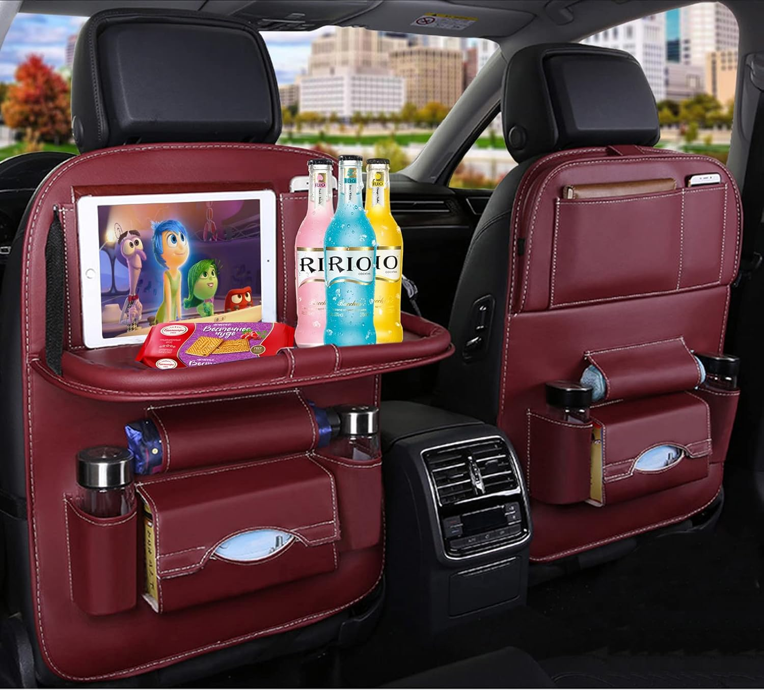 Backseat Car Organizer, Car Back Seat Organizers and Storage with Tablet Holder Kick Mats Back Seat Protectors for Kids with Foldable Tablet Tray Travel Accessories