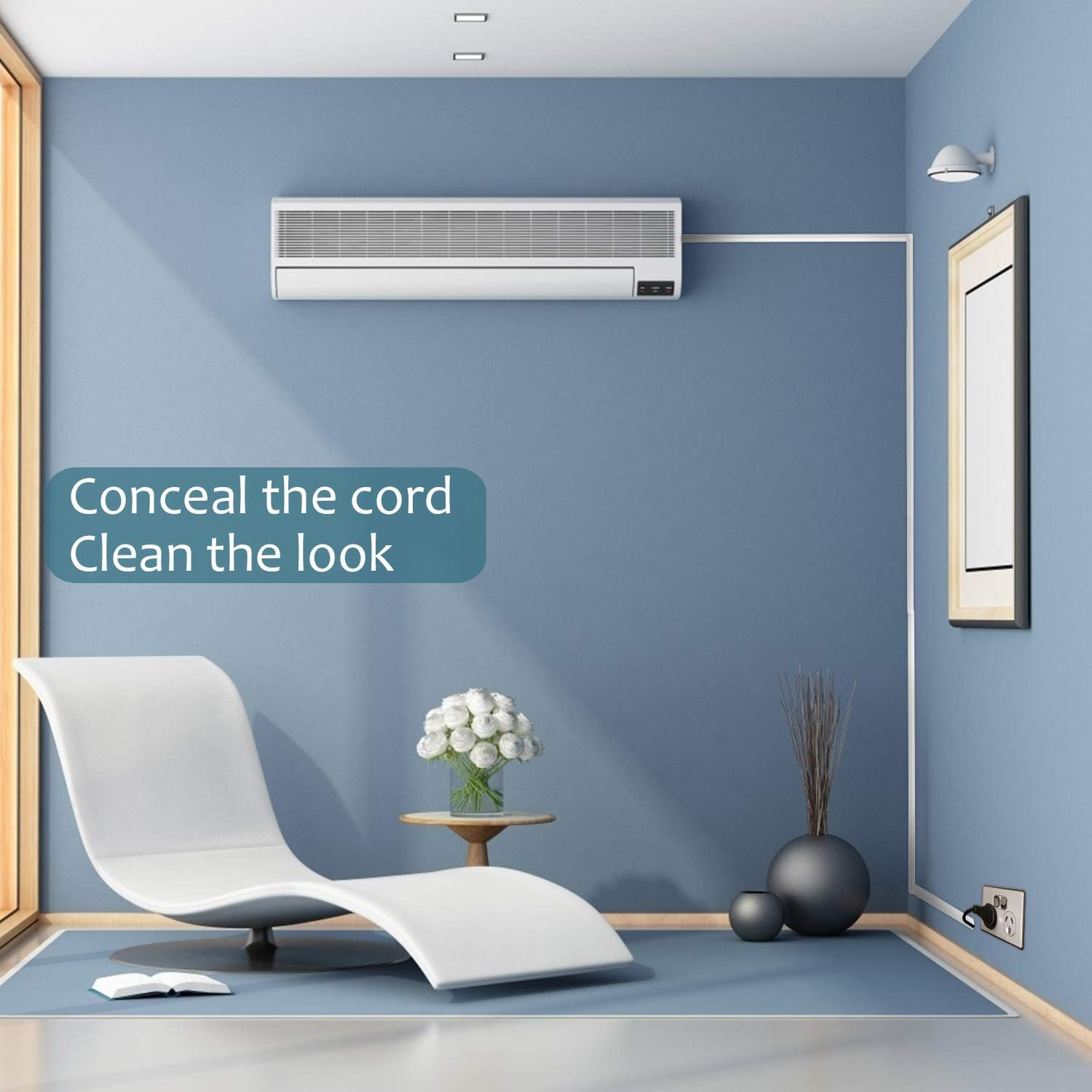 153In Cord Hider Wall, Wire Hiders for 3 Cords, Cord Cover for 2 Thick Extension Cables, Paintable Cable Cover to Hide Cords Wall Mounted TV, Cord Concealer, 9X L17In X W0.95In X 0.47In, White image number 2