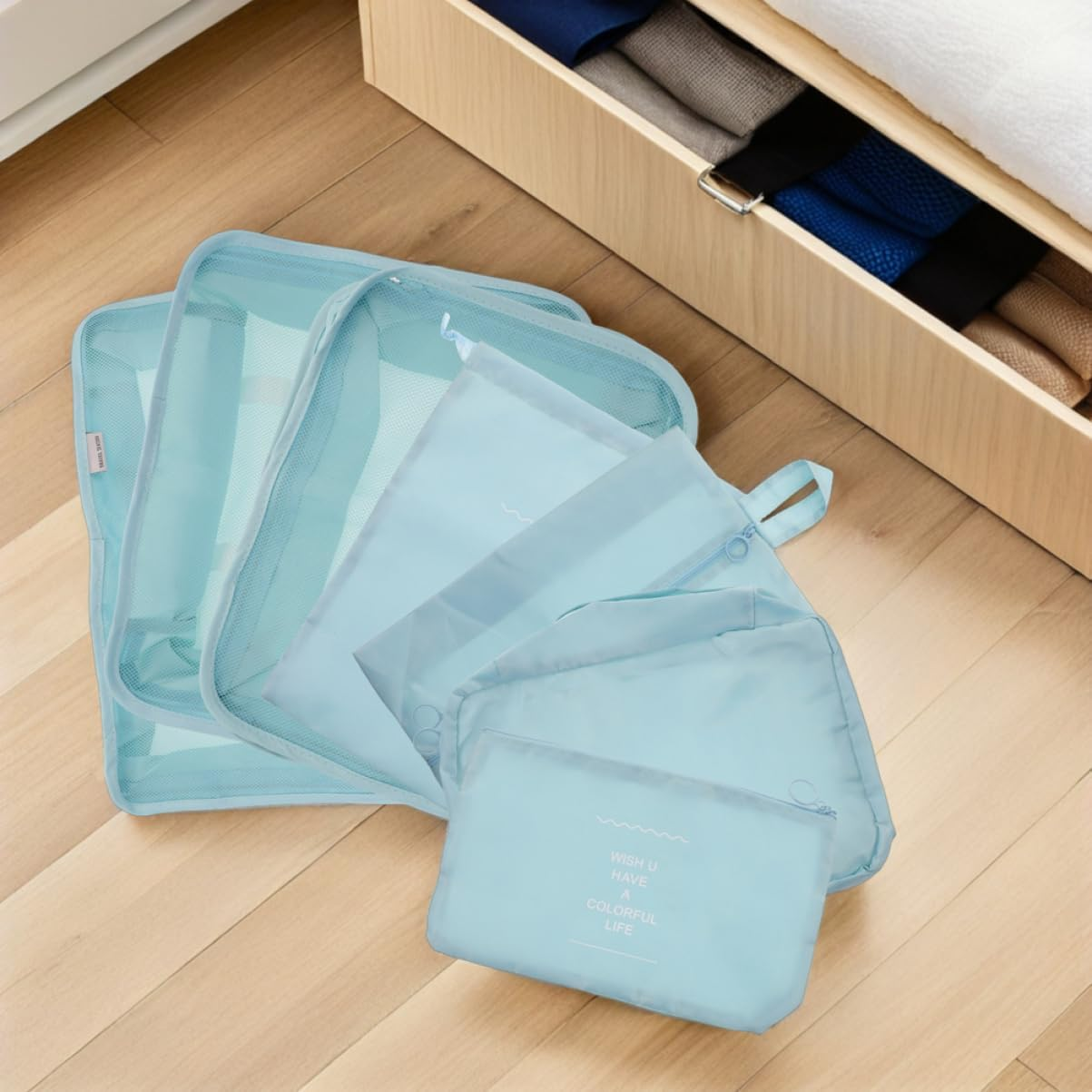 COLLBATH 14Pcs Travel Storage Bag Set Suitcase Organizer Packing Cubes for Clothing Underwear Shoulder Straps