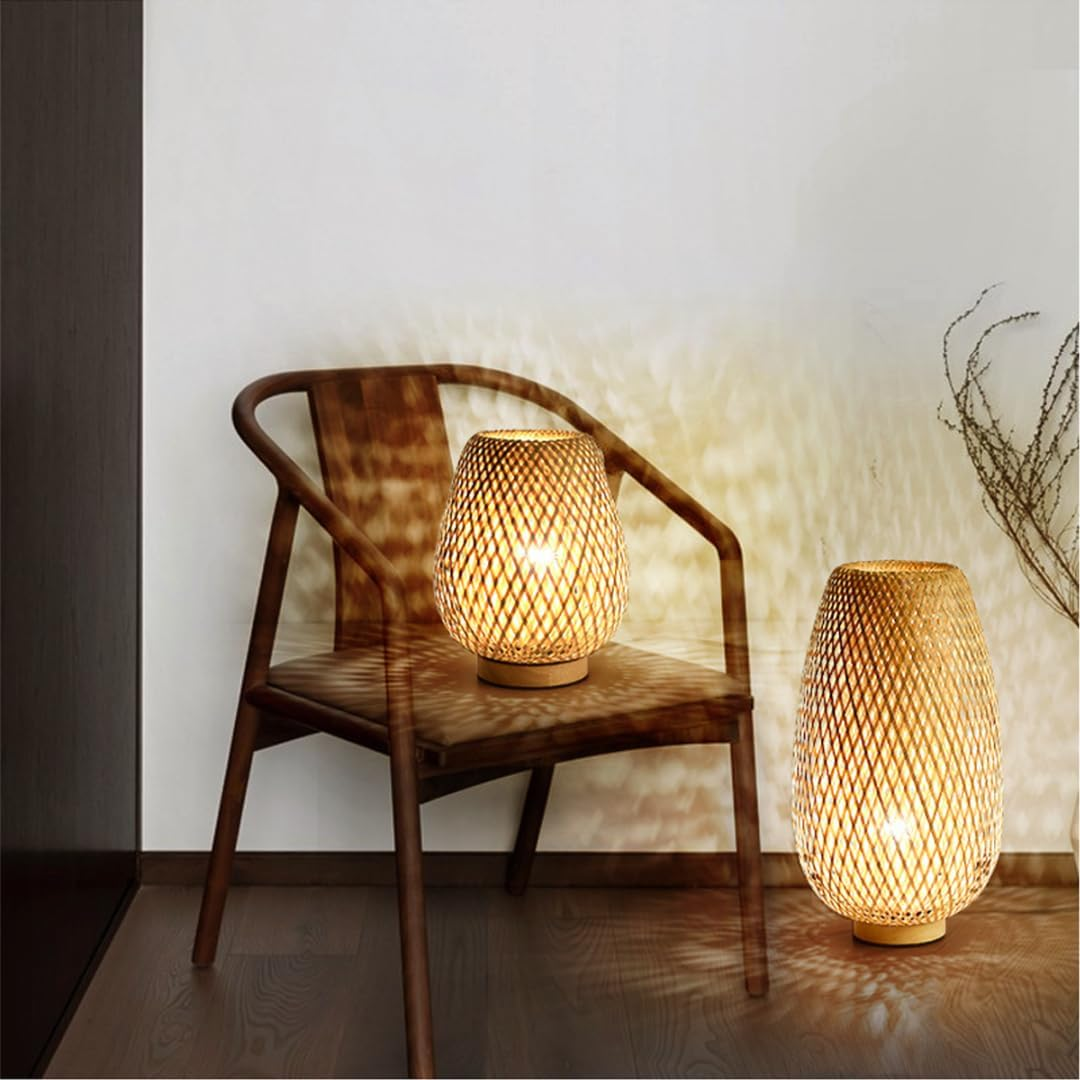 GUANSHAN Bamboo Woven Table Lamp Bamboo Shade Zen Style Table Lighting Decorative Table Lighting Night Light for Bedroom and Living Room image number 6