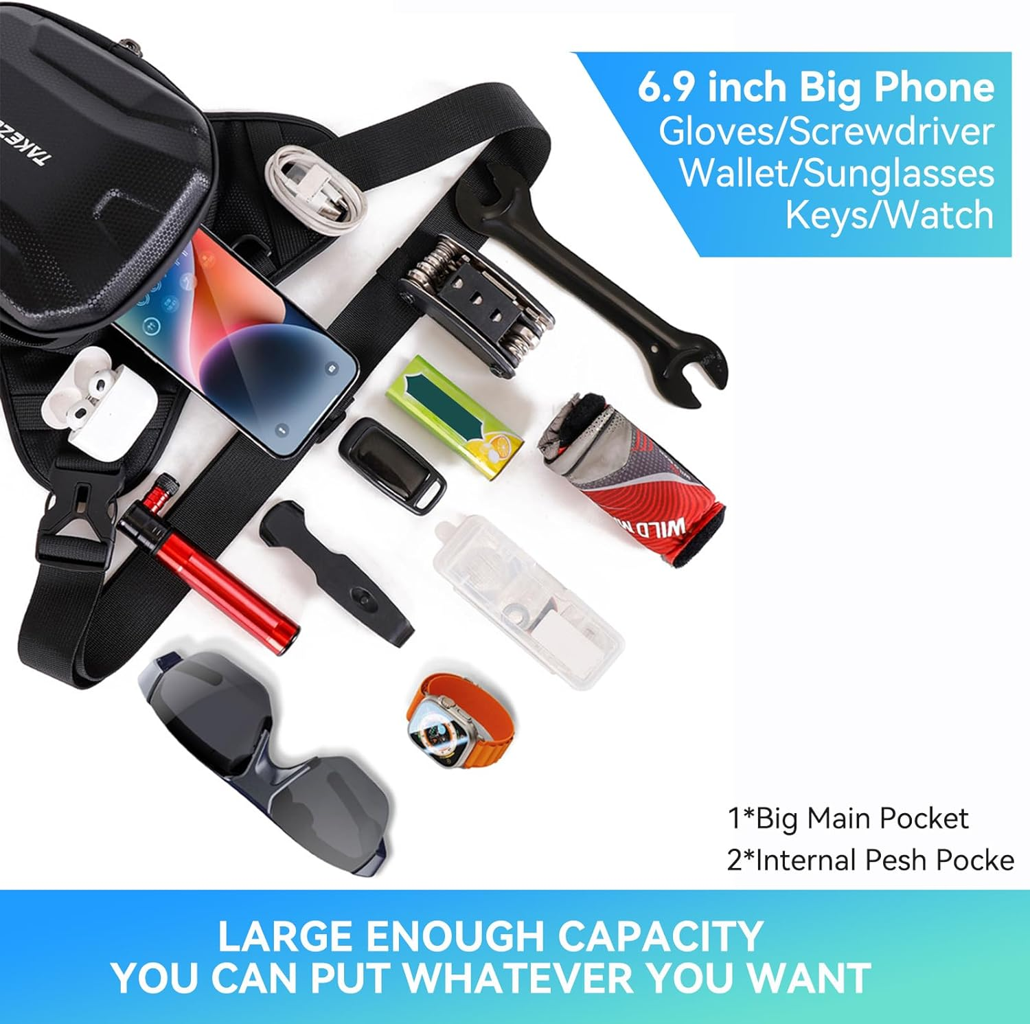 Thigh Bag,Motorcycle Leg Bag Water-Resistant,Drop Leg Bag for Men Women, Multifunctional EVA Drop Leg Pouch,Expandable Storage Pack for Cycling Hiking Climbing Fishing - Black Mtx1 image number 6