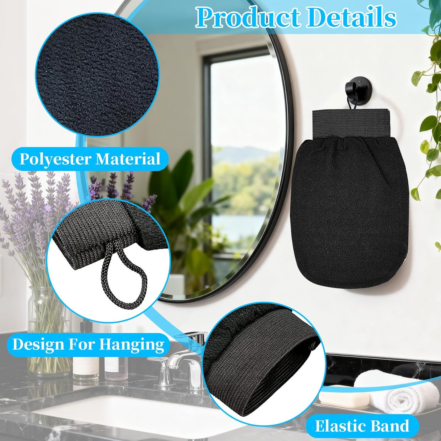 4 PCS Exfoliating Gloves, Bath Glove for Deep Cleansing Body, Dual-Sided Exfoliating Gloves for Effective Dead Skin Removal, Suitable for All Skin Daily Skincare, Clean Pores, Unisex (Black, 15X21Cm) image number 1