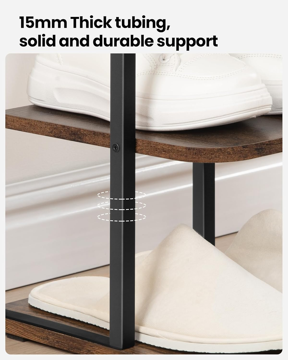 Hzuaneri Vertical Shoe Rack, Shoe Shelves, Wood Shoe Organizer for Closet, Entryway, Shoe Tower for Small Spaces, Free Standing, Adjustable, with 2 Hooks, 8 Tier Rustic Brown SR04301B image number 5