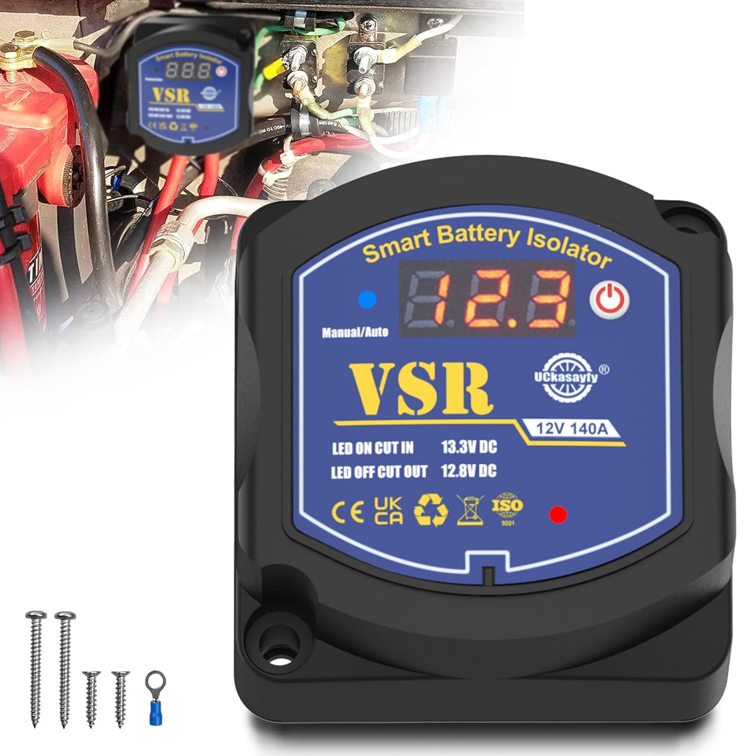 Split Charge Relay Dual Battery Isolator Voltage Sensitive Relay VSR Smart Battery Isolator 12V 140Amp with Led Voltmeter for Marine Truck ATV UTV RV Boat Not Fit for Lithium Batteries