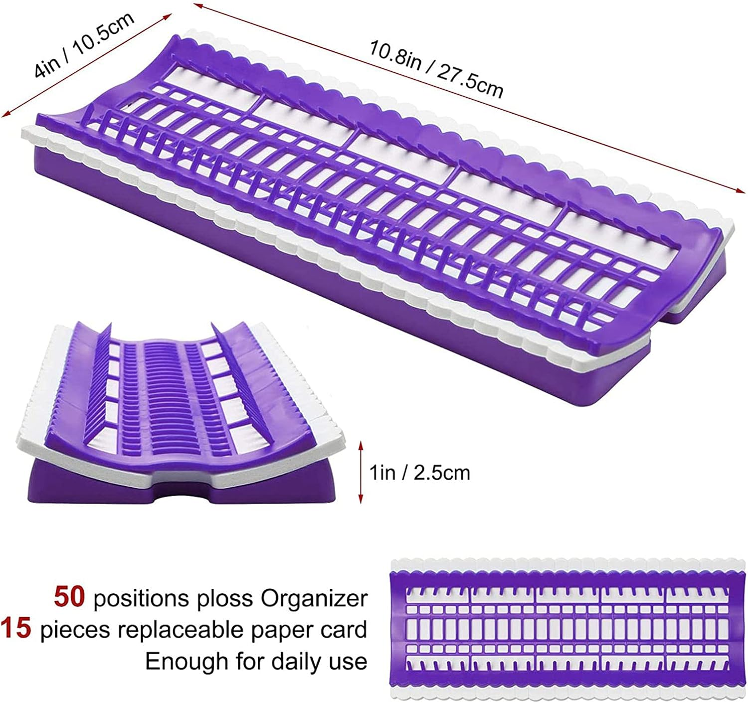 TENOL Sturdy Embroidery Floss Organizer with 50 Positions, Stitch Holder, Embroidery Threads Organiser Sorting Board with Sheets , Purple image number 1
