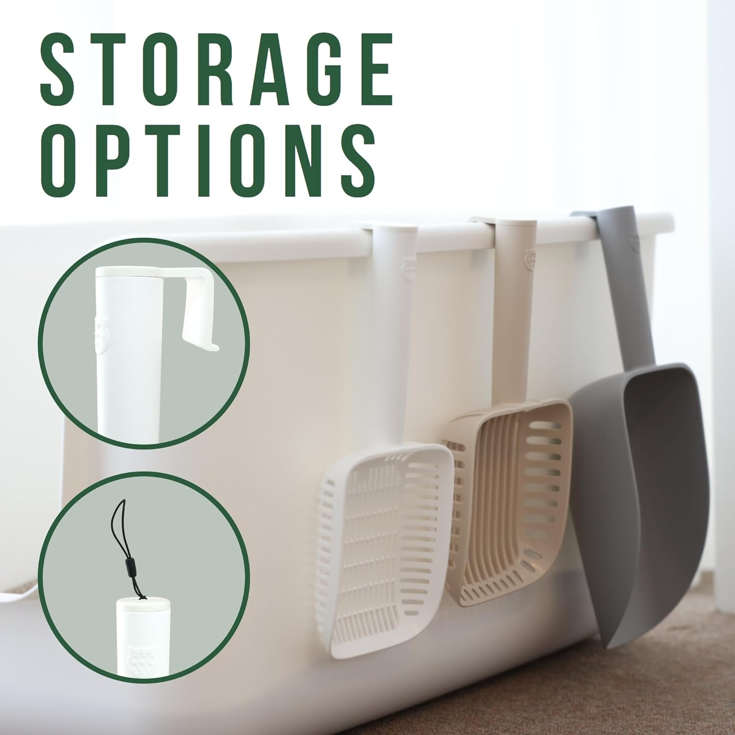 CATSTAG Typec Cat Litter Scoop - Small Holes (0.17In) Big Size Scooper - Long Handle & Easy Cleaning - Hanger for Litter Box - Beige image number 3