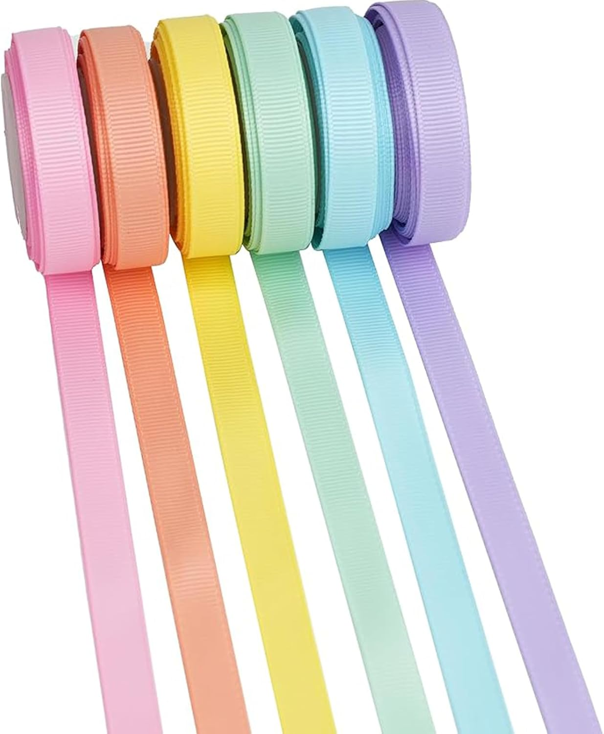 6 Rolls Pastel Ribbon, Pastel Rainbow Ribbon 3/8In Thin Grosgrain Ribbon Assortment, 60 Yards Pastel Colored Craft Ribbon for Crafts Easter Birthday Wedding Hair Bows
