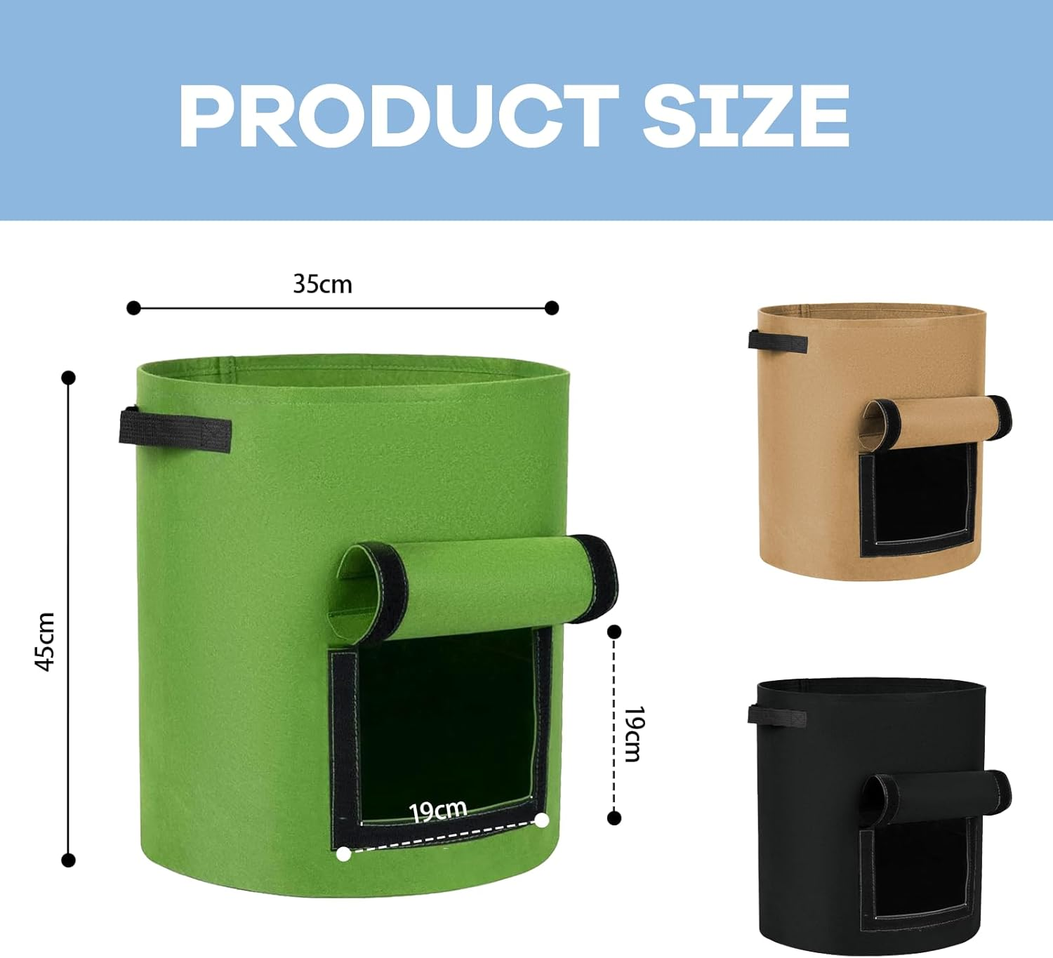 6 Pack Garden Grow Bags,Heavy Duty Grow Bags with Viewing Window and Handle,Felt Plant Bags with for Tomato Potatoes Vegetables image number 3