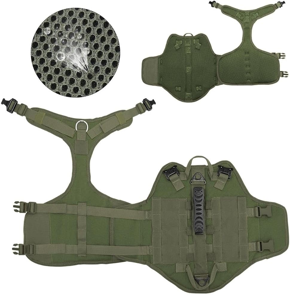 Adjustable Military Tactical Dog Harness Nylon Dog Harness Outdoor Working Dog Training Camping Hunting Harness Vest,Green,M