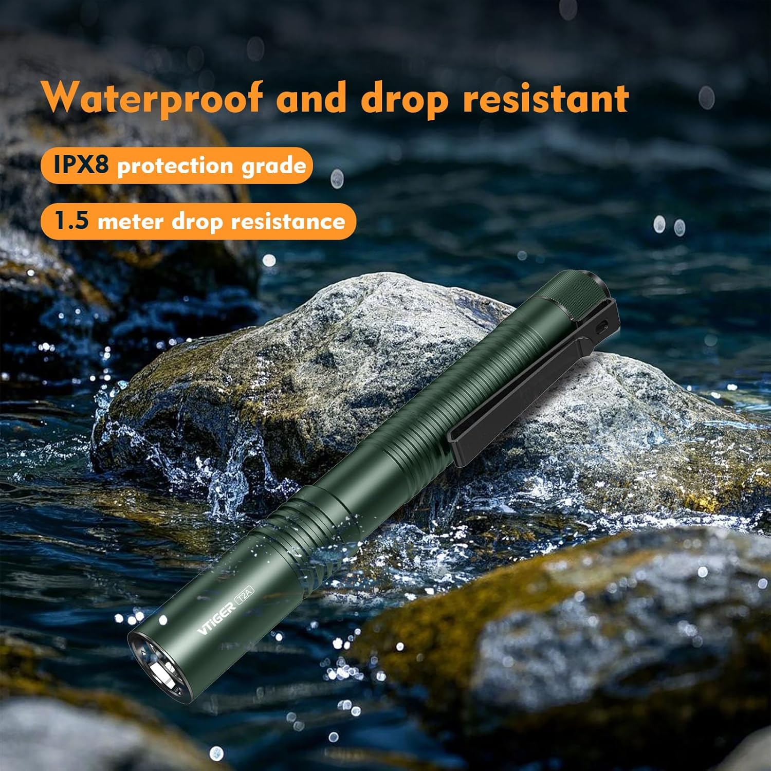 VTIGER T2A Compact EDC Flashlight,1500 High Lumens AA Rechargeable LED Flashlight, Super Bright Small Tactical Tail Switch Pocket Flash Light with Magnet for Camping,Hiking,Outdoor,Home,Emergency image number 6